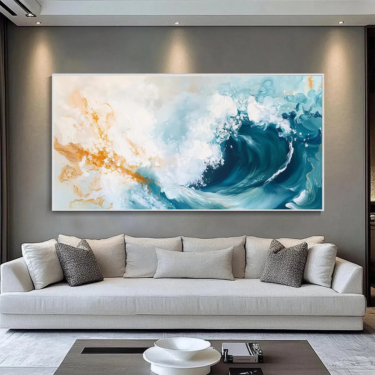 AQUAMARINE CREST: Panoramic Abstract Ocean Wave Painting - Image 5