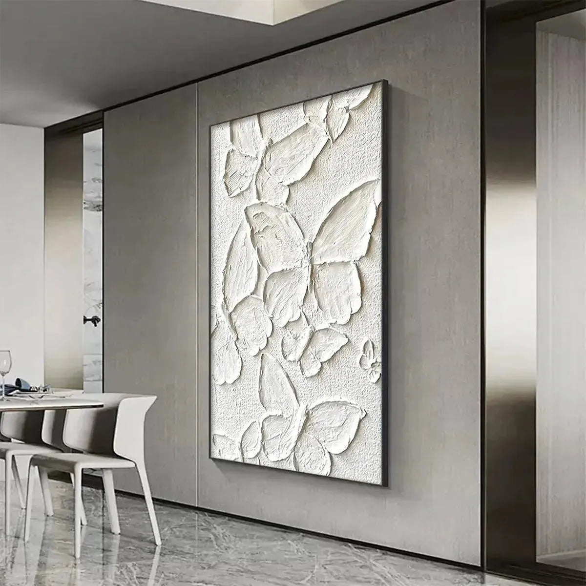 WHITE BUTTERFLIES: 3D Butterfly Impasto Painting, Vertical Wall Art - Image 5
