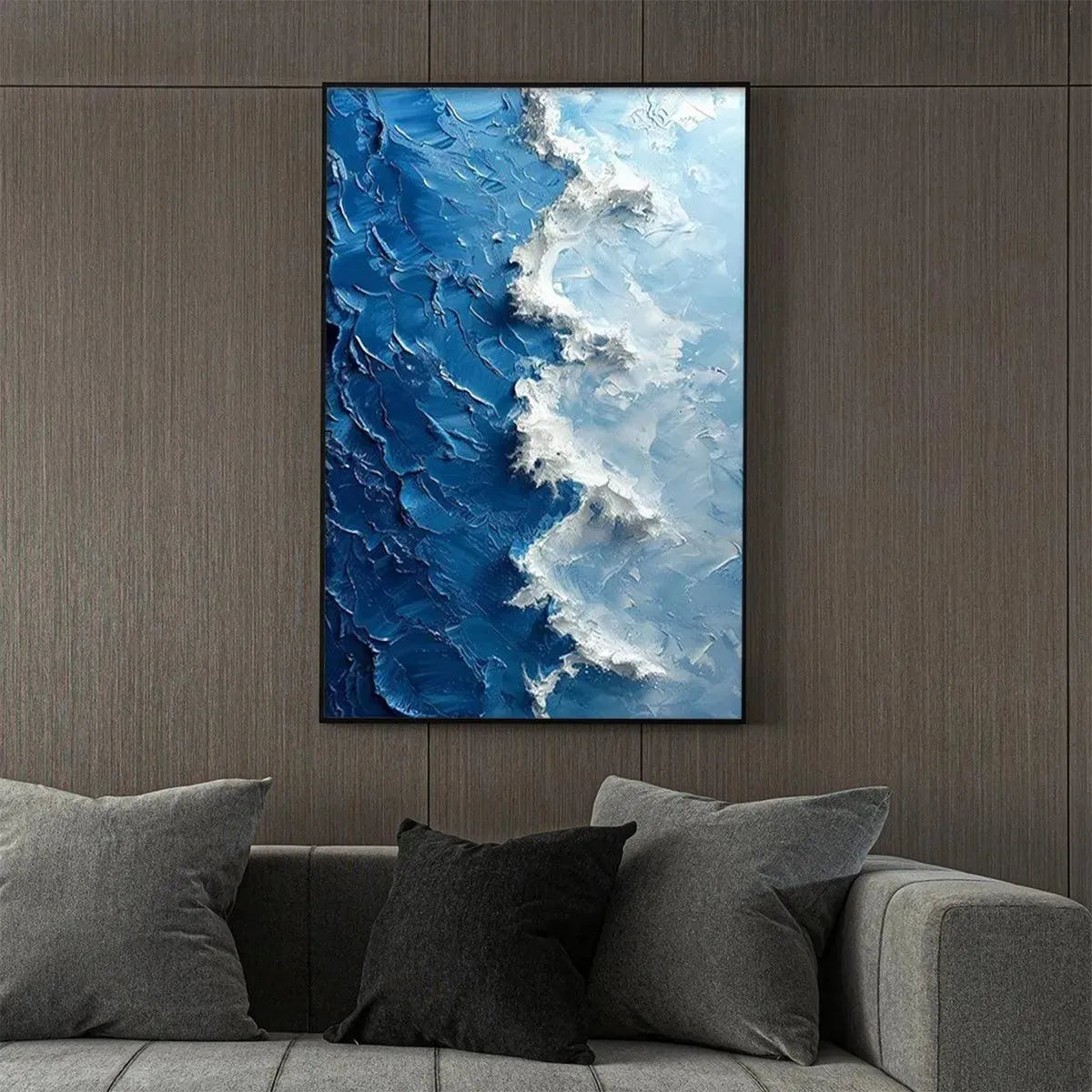 OCEANIC WHISPERS: Textured Ocean Painting, Blue Abstract Wall Art, Vertical Canvas, Impasto Decor - Image 11
