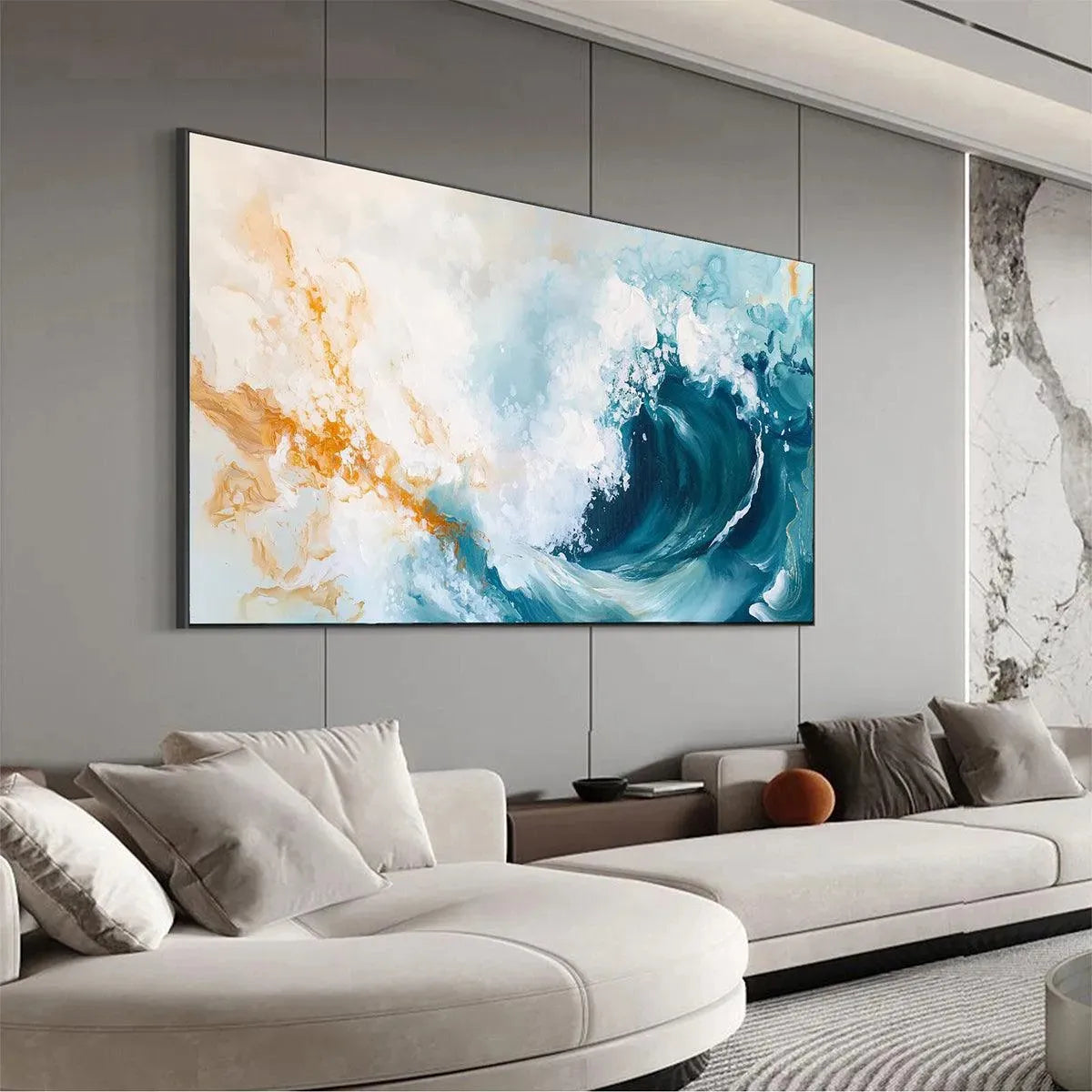 AQUAMARINE CREST: Panoramic Abstract Ocean Wave Painting - Image 7