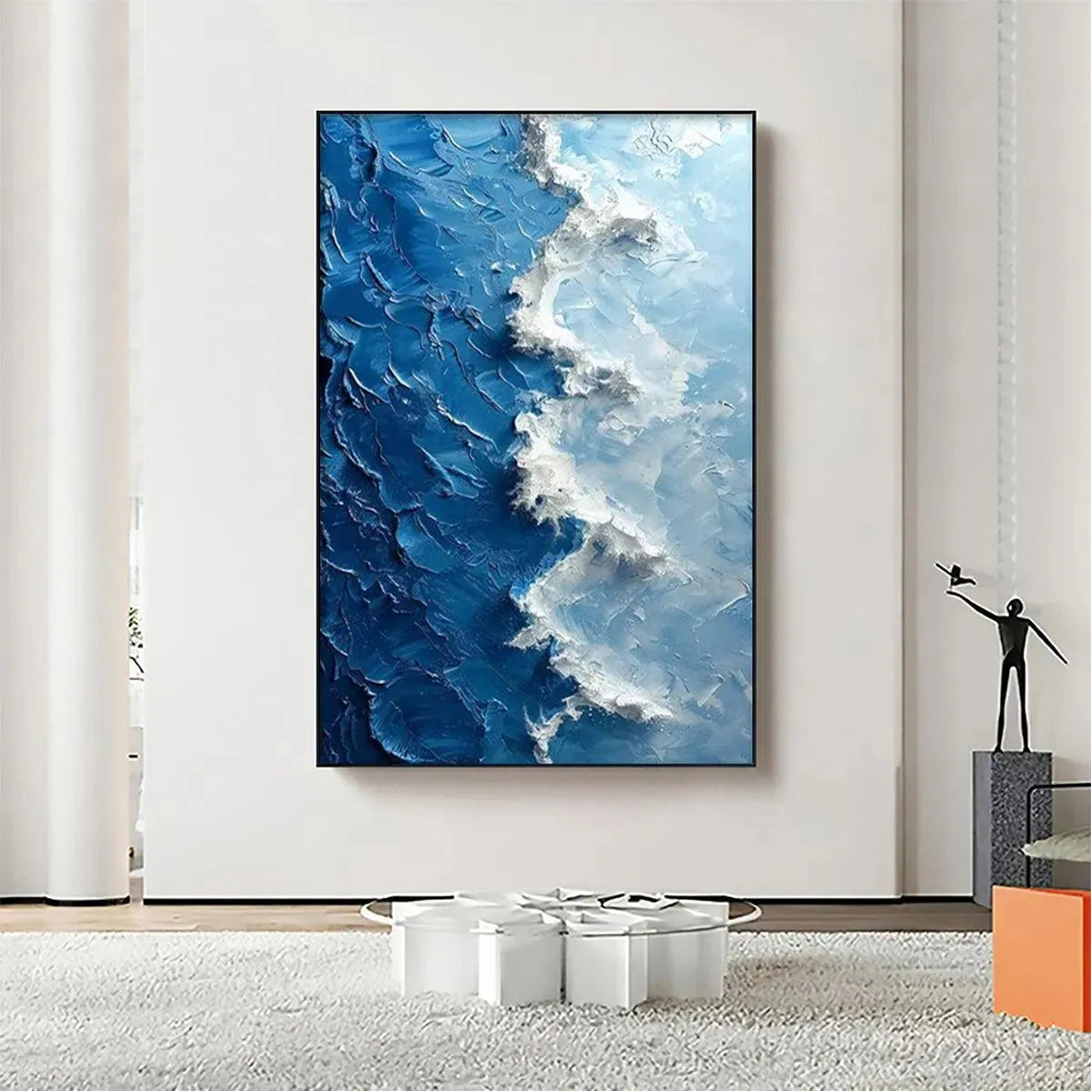 OCEANIC WHISPERS: Textured Ocean Painting, Blue Abstract Wall Art, Vertical Canvas, Impasto Decor - Image 2