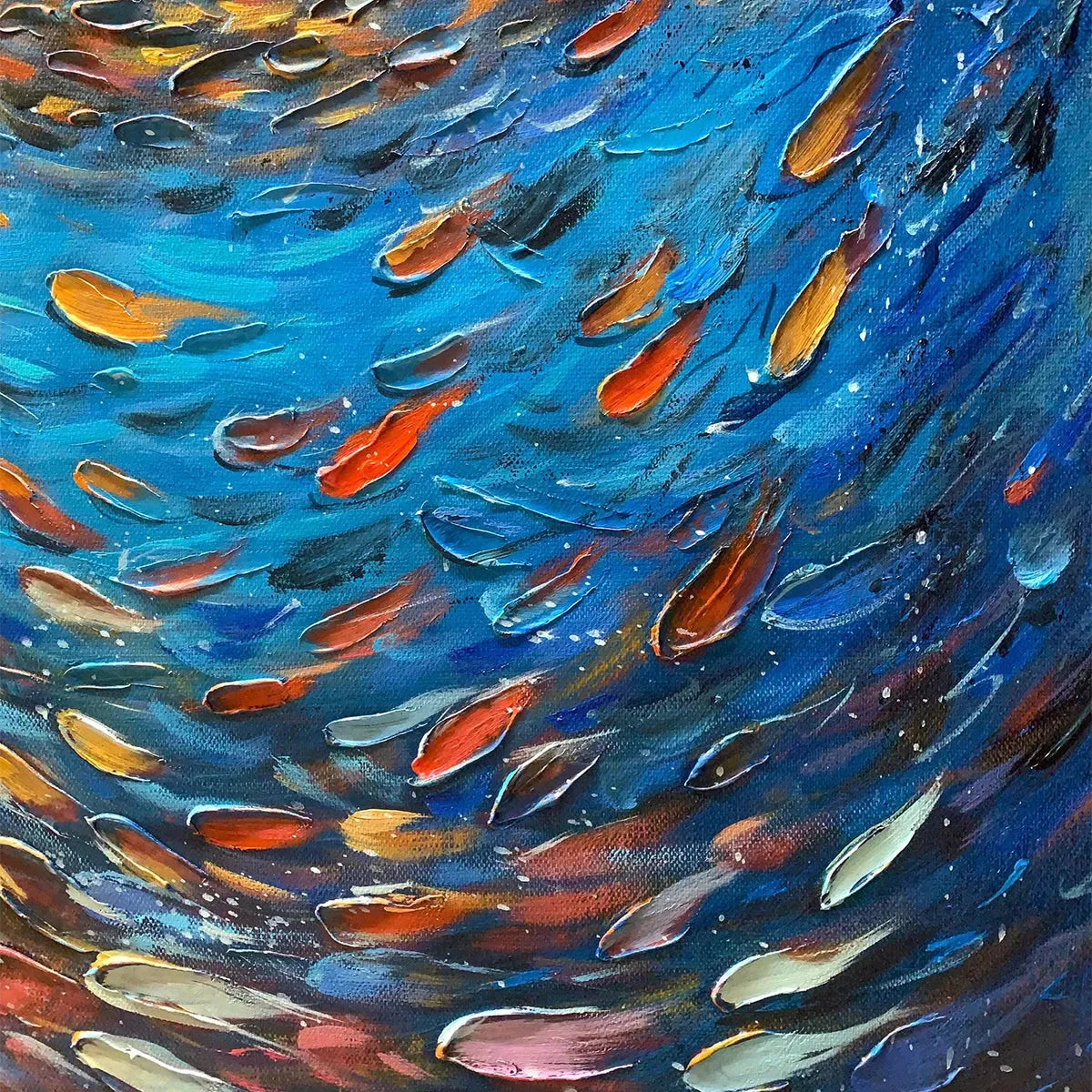 OCEANIC VORTEX: Vertical Fish Painting, Impasto - Image 3