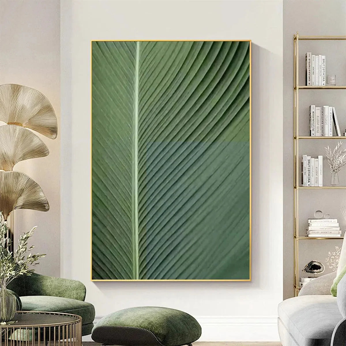 TROPICAL SERENITY: Minimalist Botanical Painting, Green Leaf Wall Art, Vertical Canvas - Image 2