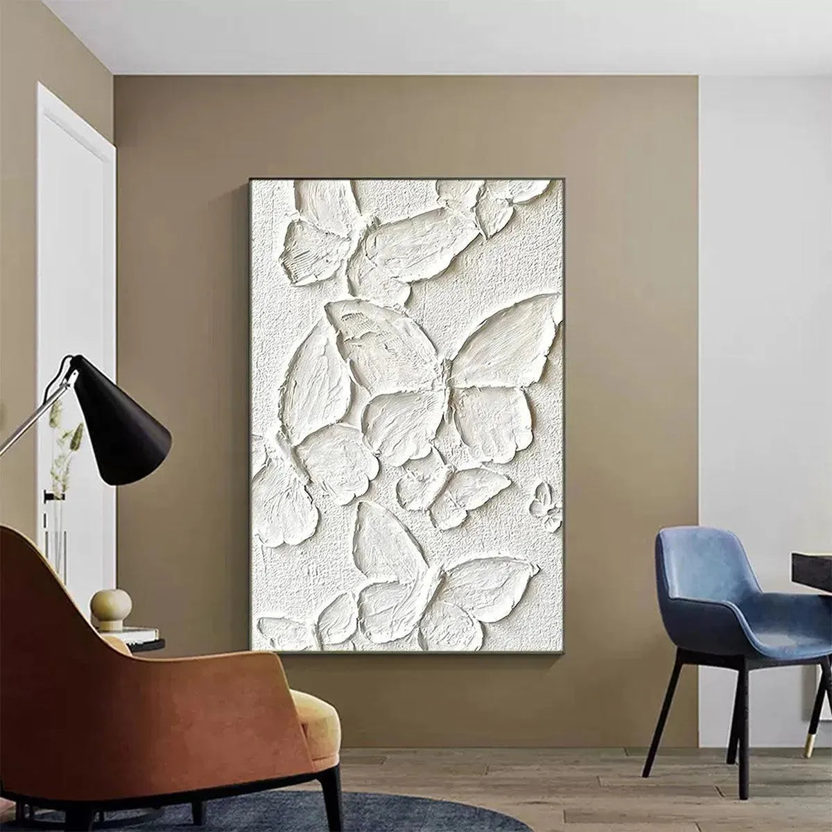 WHITE BUTTERFLIES: 3D Butterfly Impasto Painting, Vertical Wall Art - Image 2