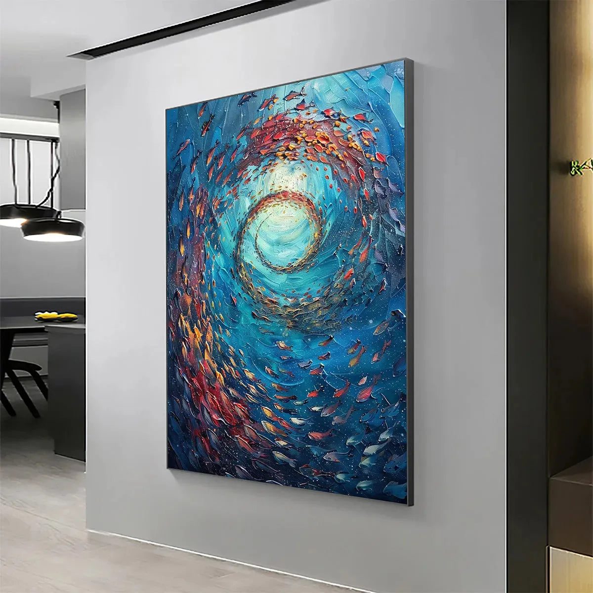 OCEANIC VORTEX: Vertical Fish Painting, Impasto - Image 2