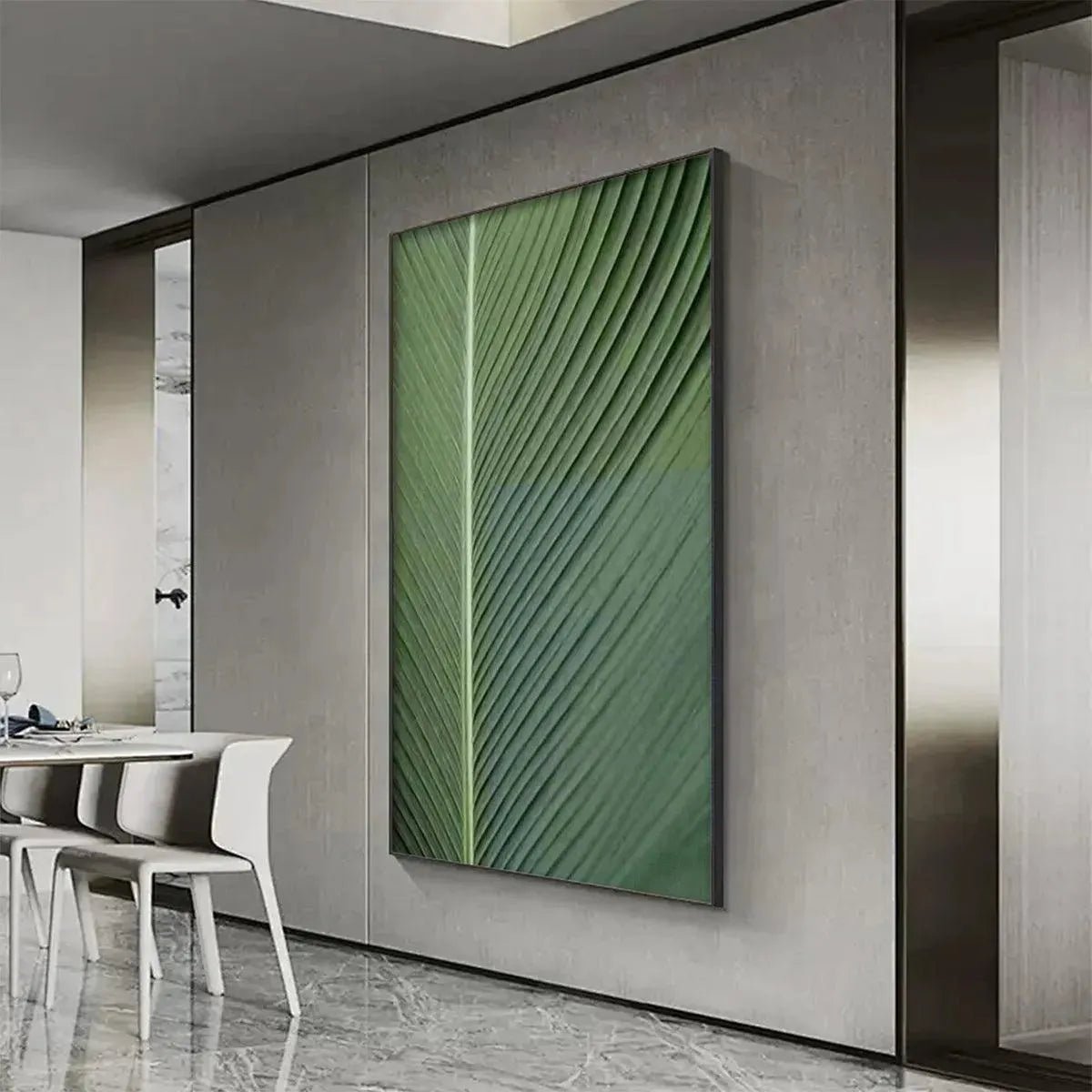 TROPICAL SERENITY: Minimalist Botanical Painting, Green Leaf Wall Art, Vertical Canvas - Image 5
