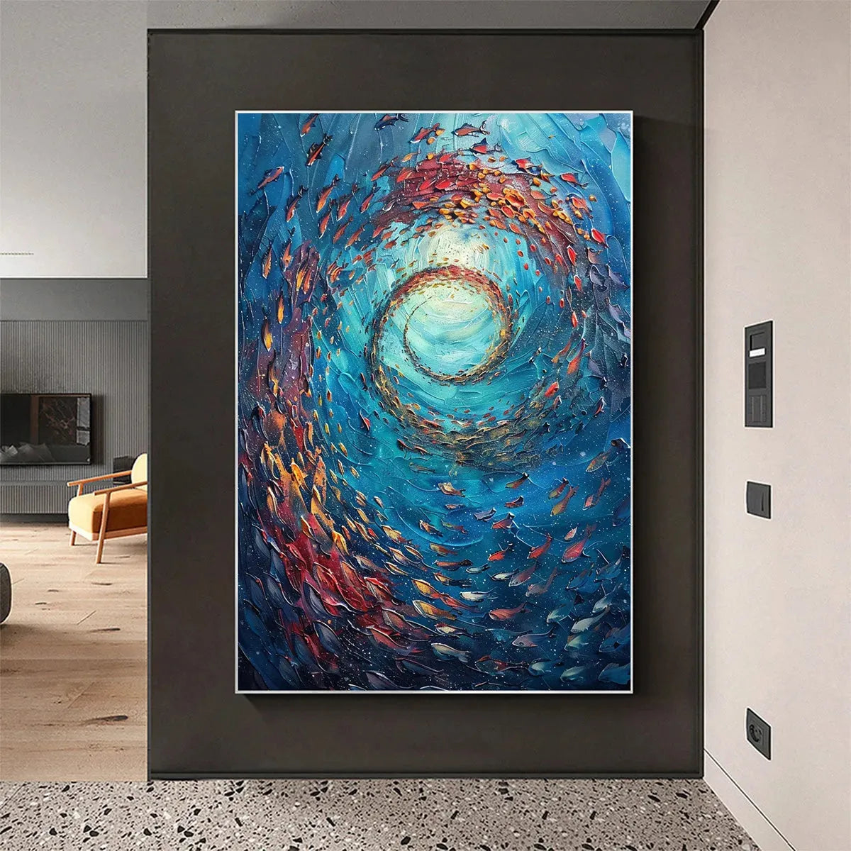 OCEANIC VORTEX: Vertical Fish Painting, Impasto - Image 4