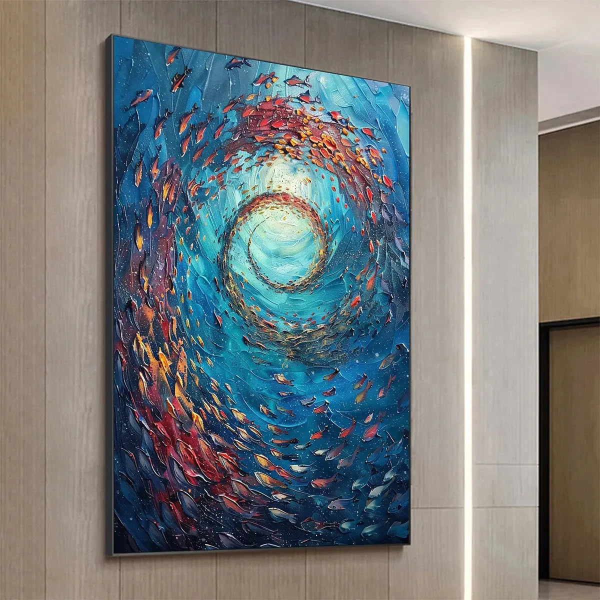 OCEANIC VORTEX: Vertical Fish Painting, Impasto - Image 5