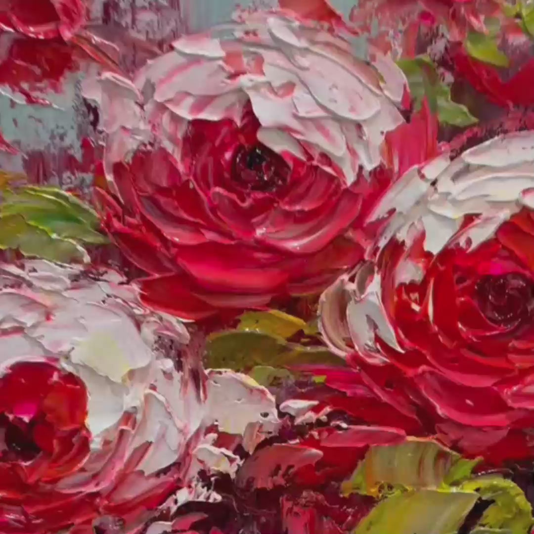 CRIMSON RHAPSODY: Impasto Red Rose Painting - Image 3