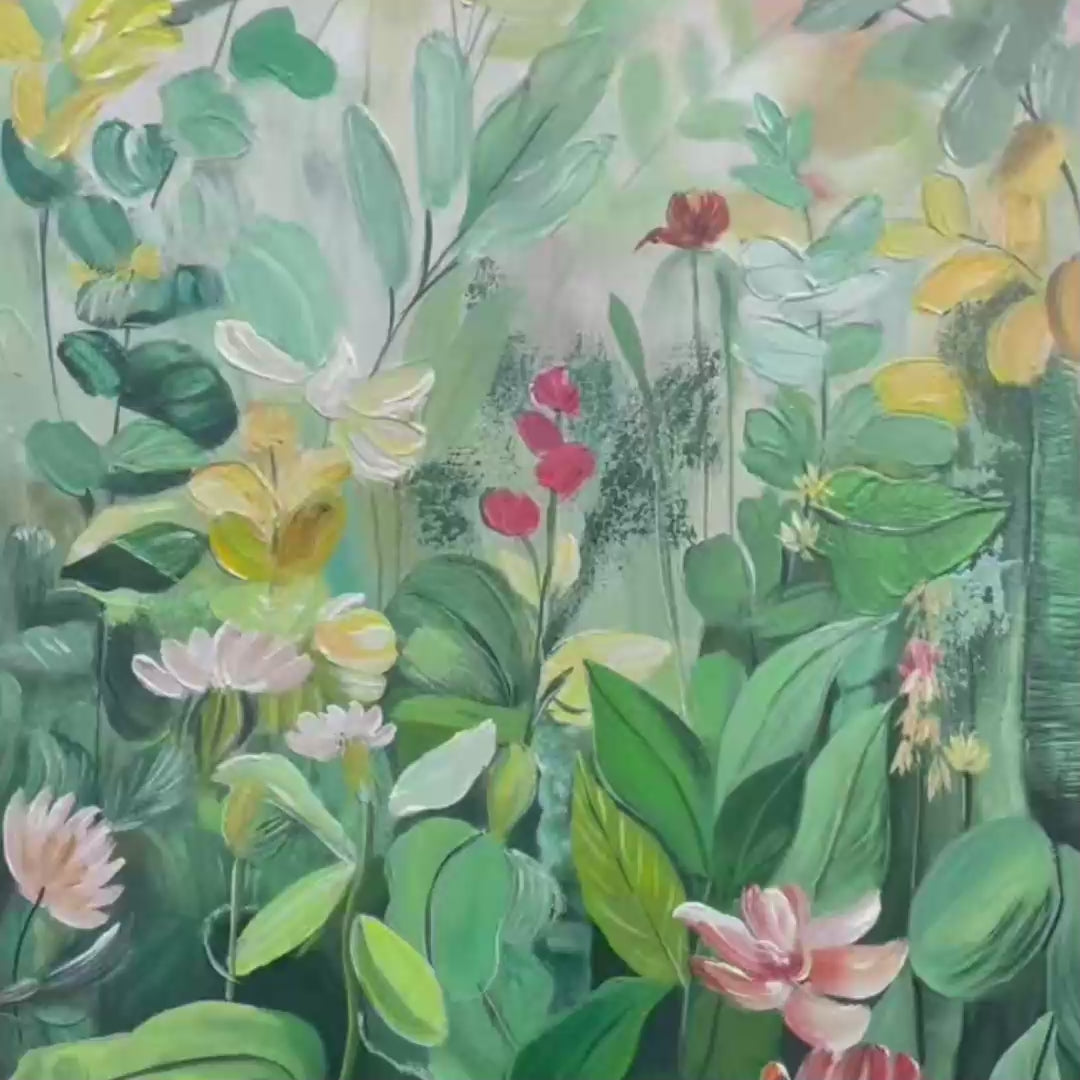 BOTANICAL GARDEN: Vertical Green and Yellow Floral Painting for Living Room - Image 3