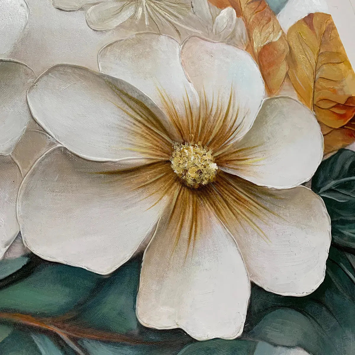WHITE MAGNOLIAS: Horizontal Textured Floral Painting, White and Gold Magnolias, Modern Wall Art, Living Room, Bedroom - Image 5