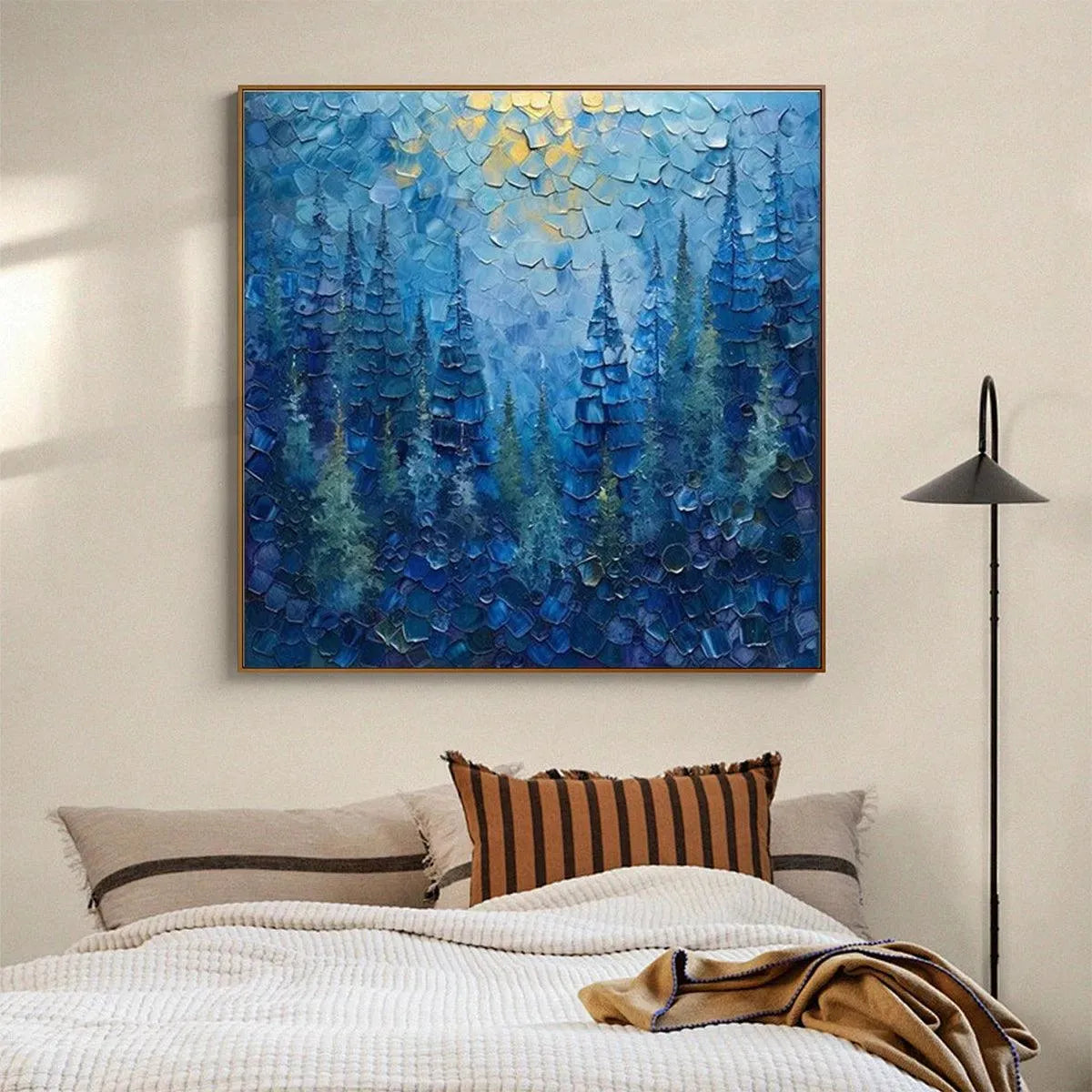 BLUE FOREST: Textured Forest Painting, Blue Landscape Wall Art, Square Canvas, Impasto Decor - Image 2