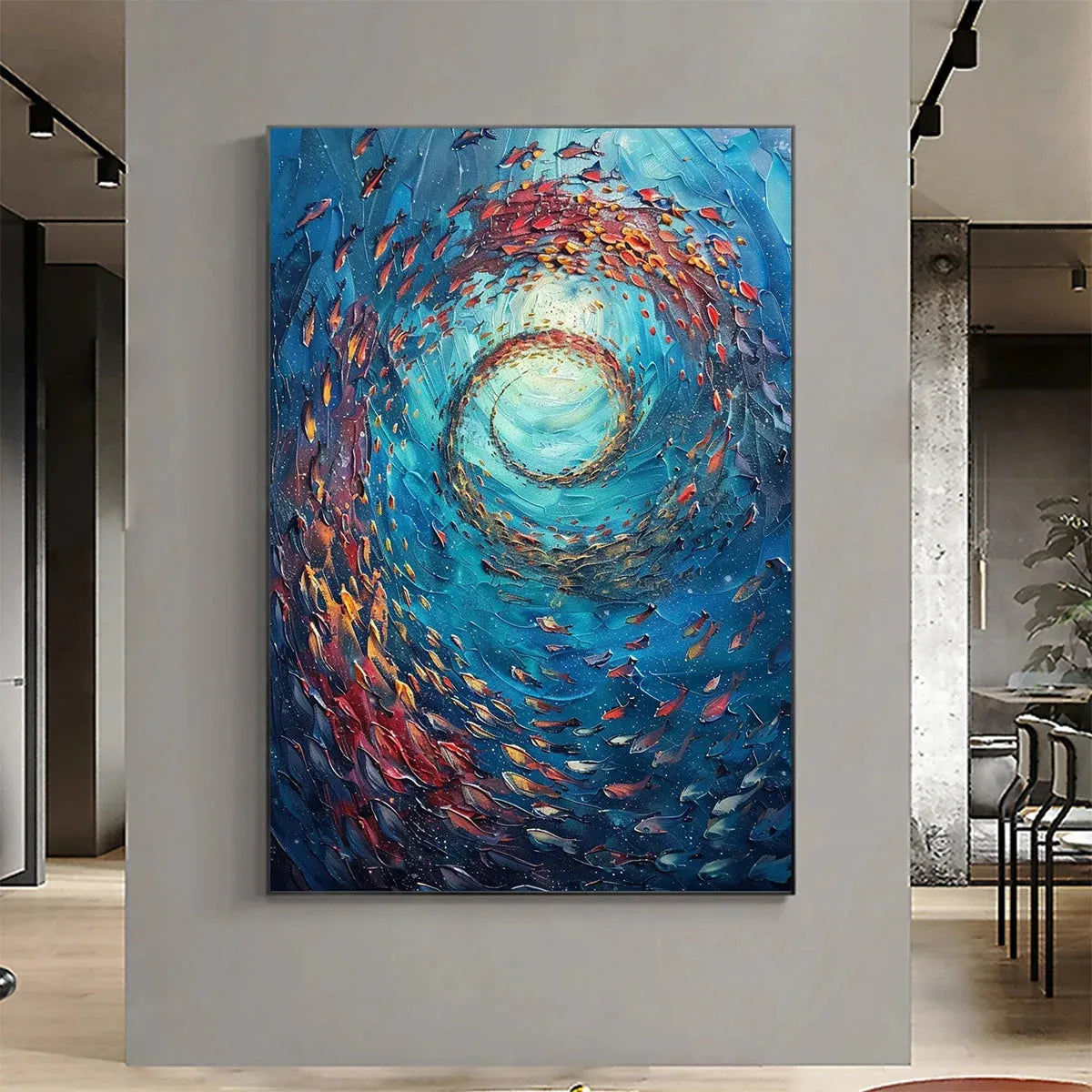 OCEANIC VORTEX: Vertical Fish Painting, Impasto - Image 8
