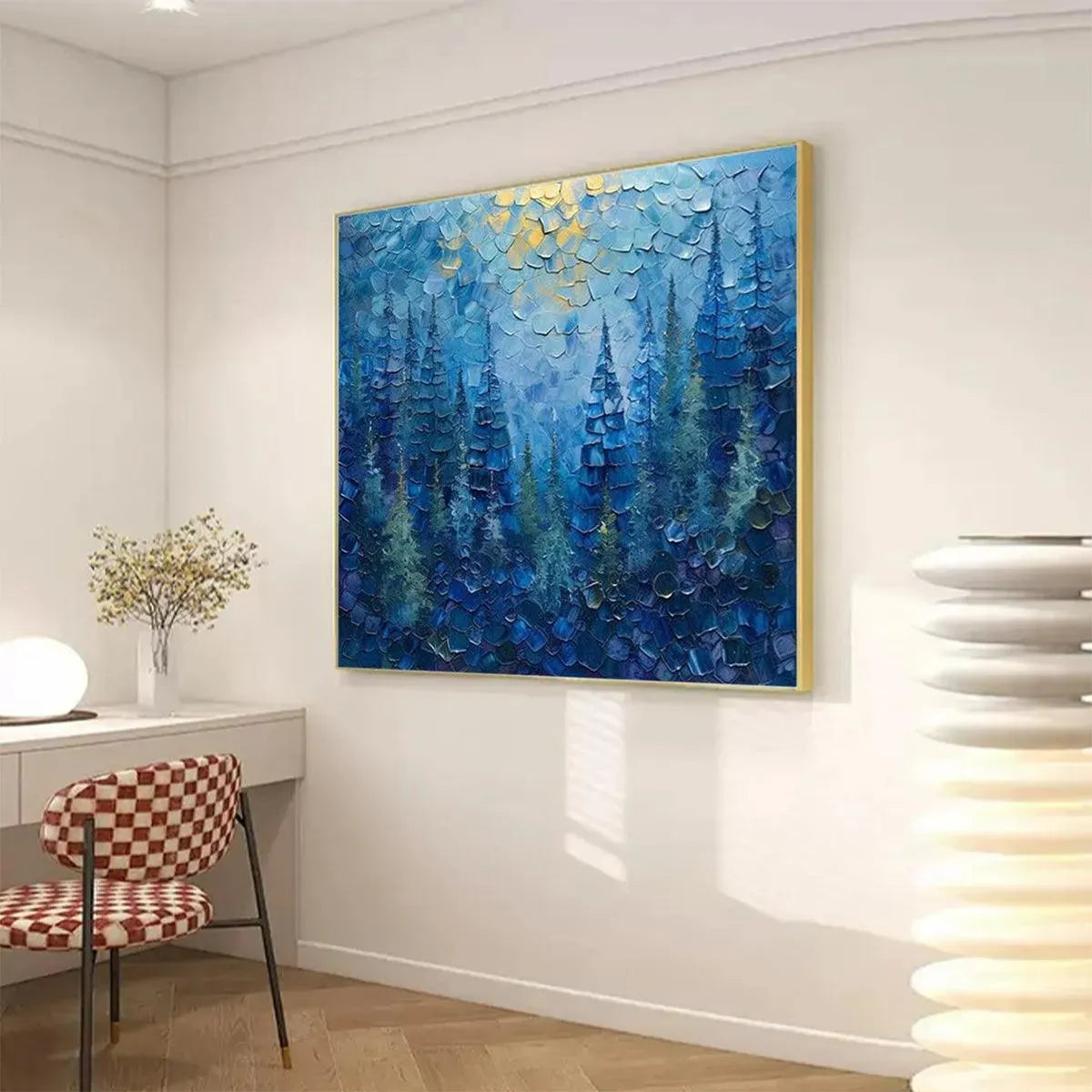 BLUE FOREST: Textured Forest Painting, Blue Landscape Wall Art, Square Canvas, Impasto Decor - Image 4