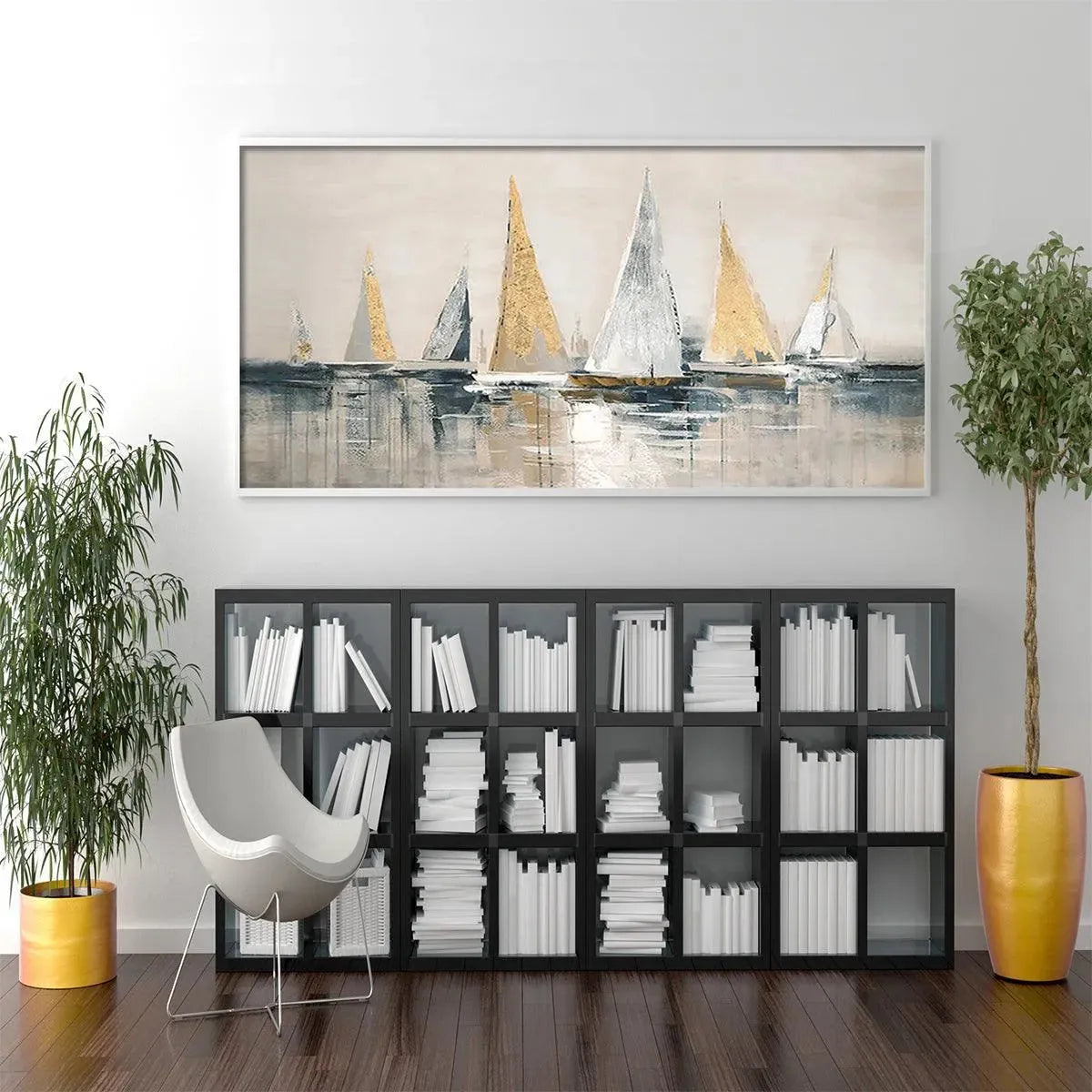 GOLDEN SAILBOATS: Textured Seascape Painting, Horizontal Wall Art - Image 4
