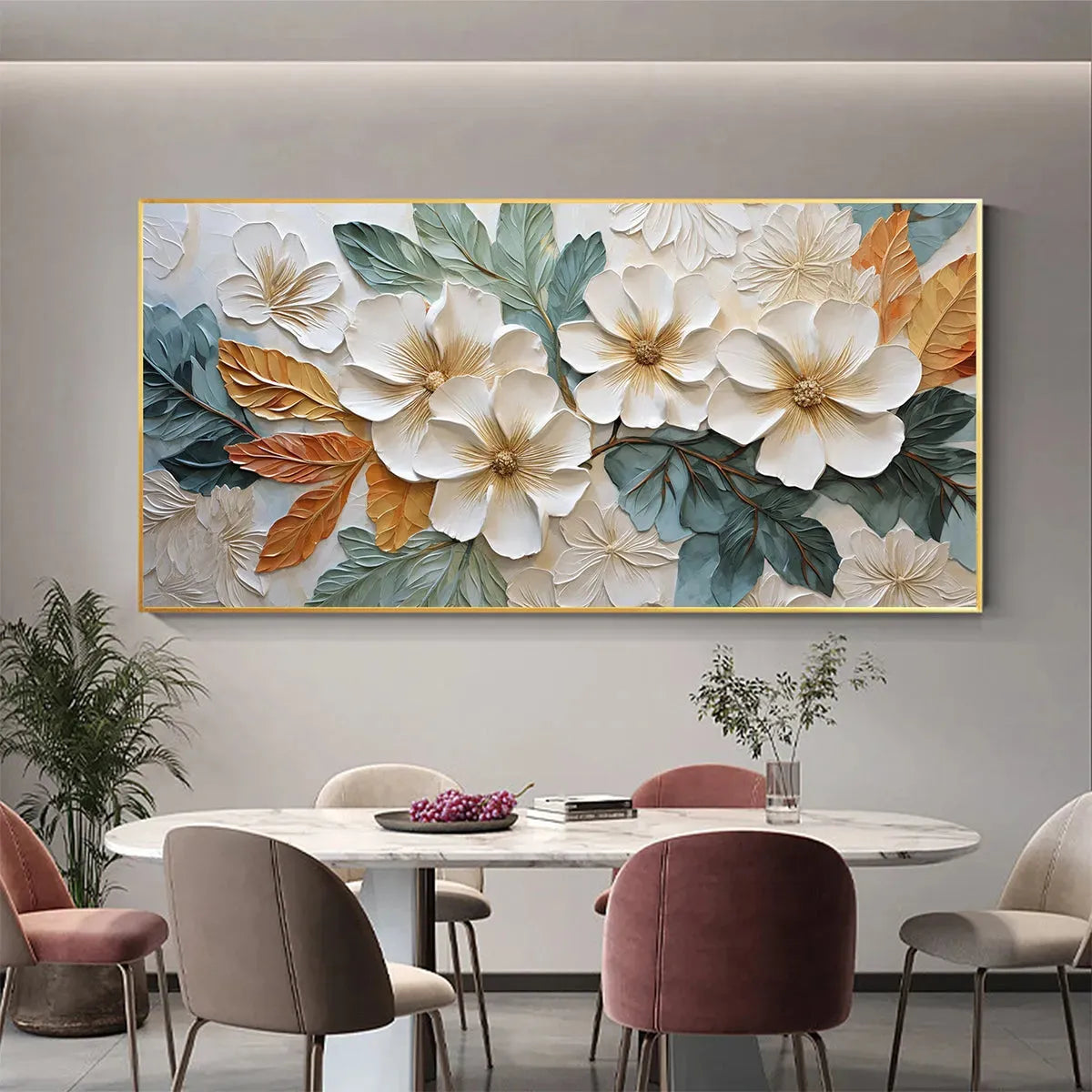 WHITE MAGNOLIAS: Horizontal Textured Floral Painting, White and Gold Magnolias, Modern Wall Art, Living Room, Bedroom - Image 6