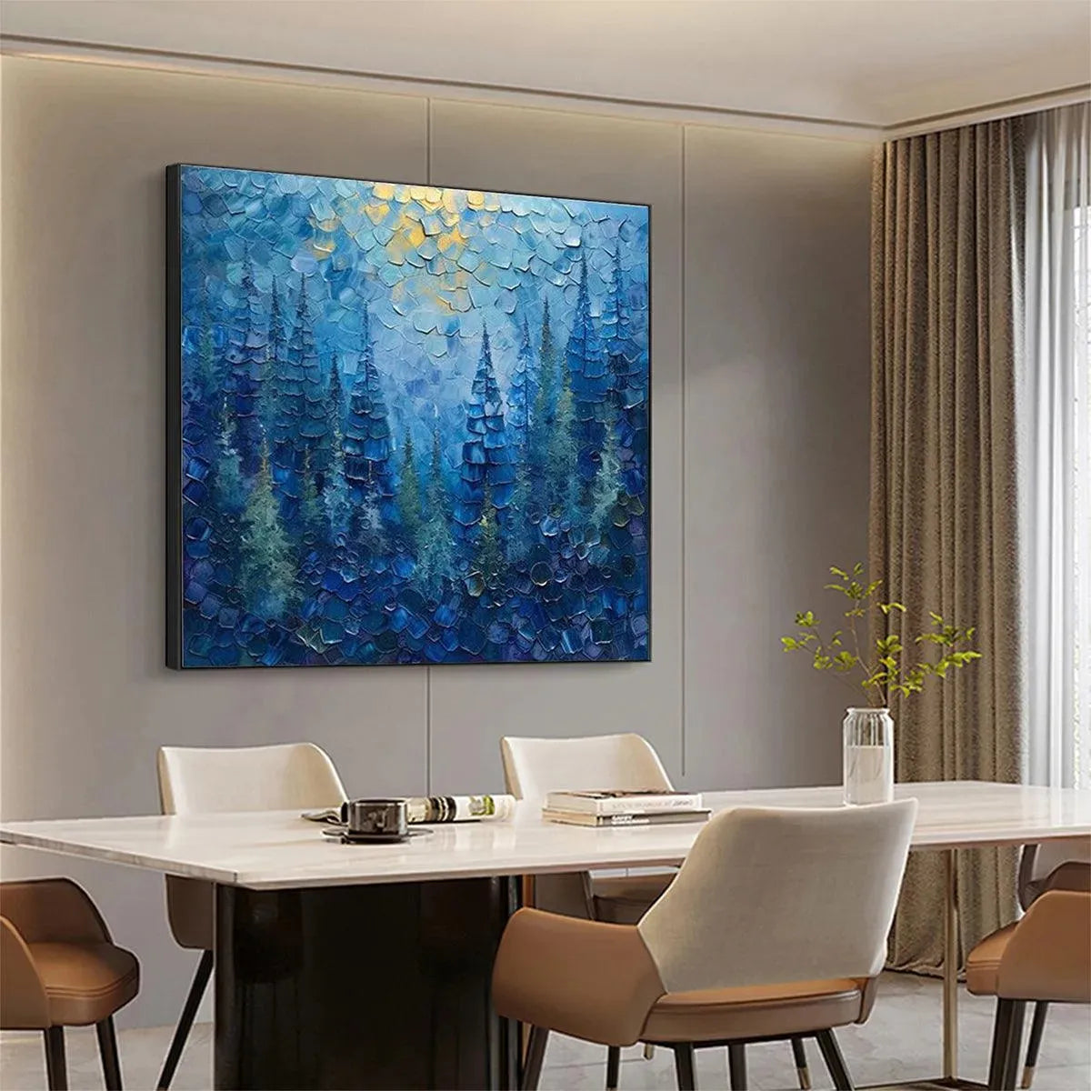BLUE FOREST: Textured Forest Painting, Blue Landscape Wall Art, Square Canvas, Impasto Decor - Image 5