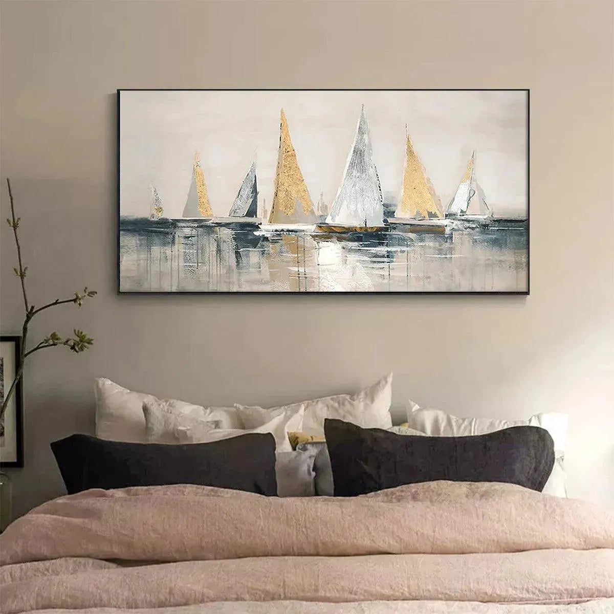 GOLDEN SAILBOATS: Textured Seascape Painting, Horizontal Wall Art - Image 7