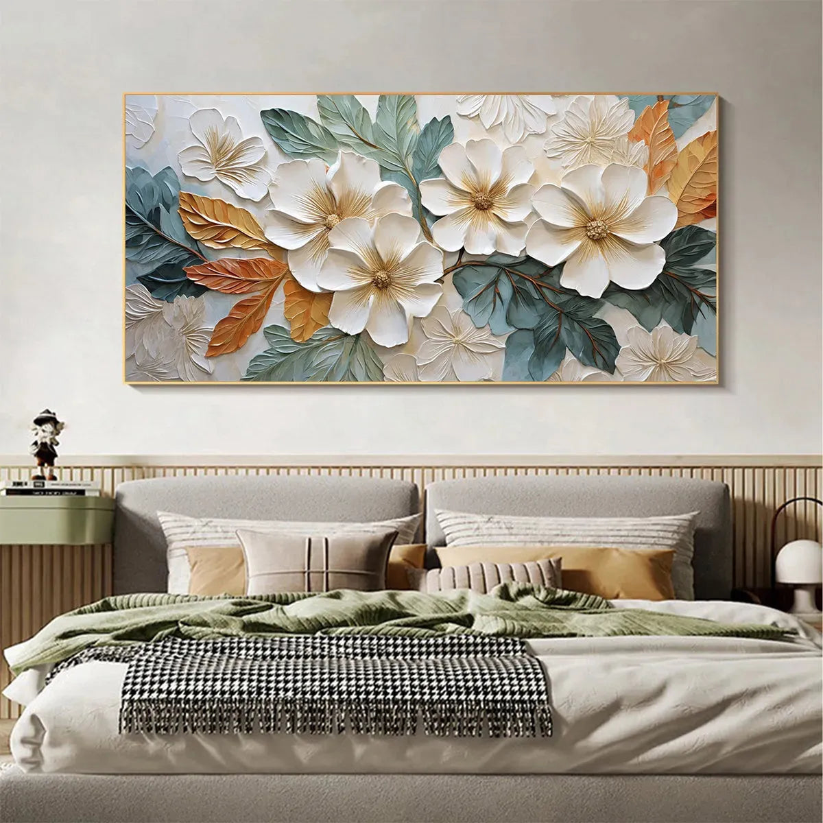 WHITE MAGNOLIAS: Horizontal Textured Floral Painting, White and Gold Magnolias, Modern Wall Art, Living Room, Bedroom - Image 8