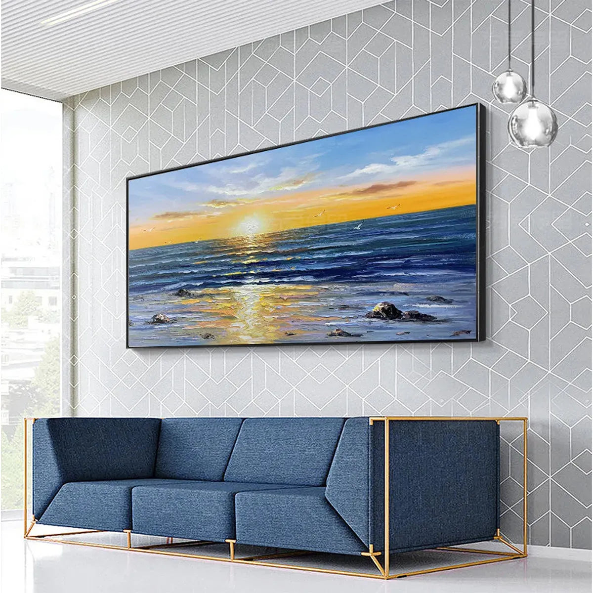 SUNKISSED SHORES: Panoramic Beach Sunset Painting - Image 4