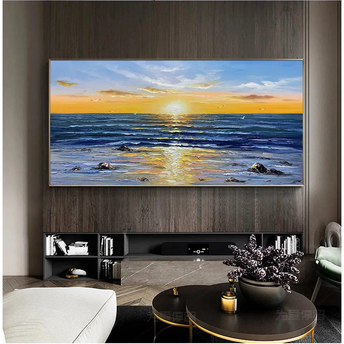 SUNKISSED SHORES: Panoramic Beach Sunset Painting - Image 5