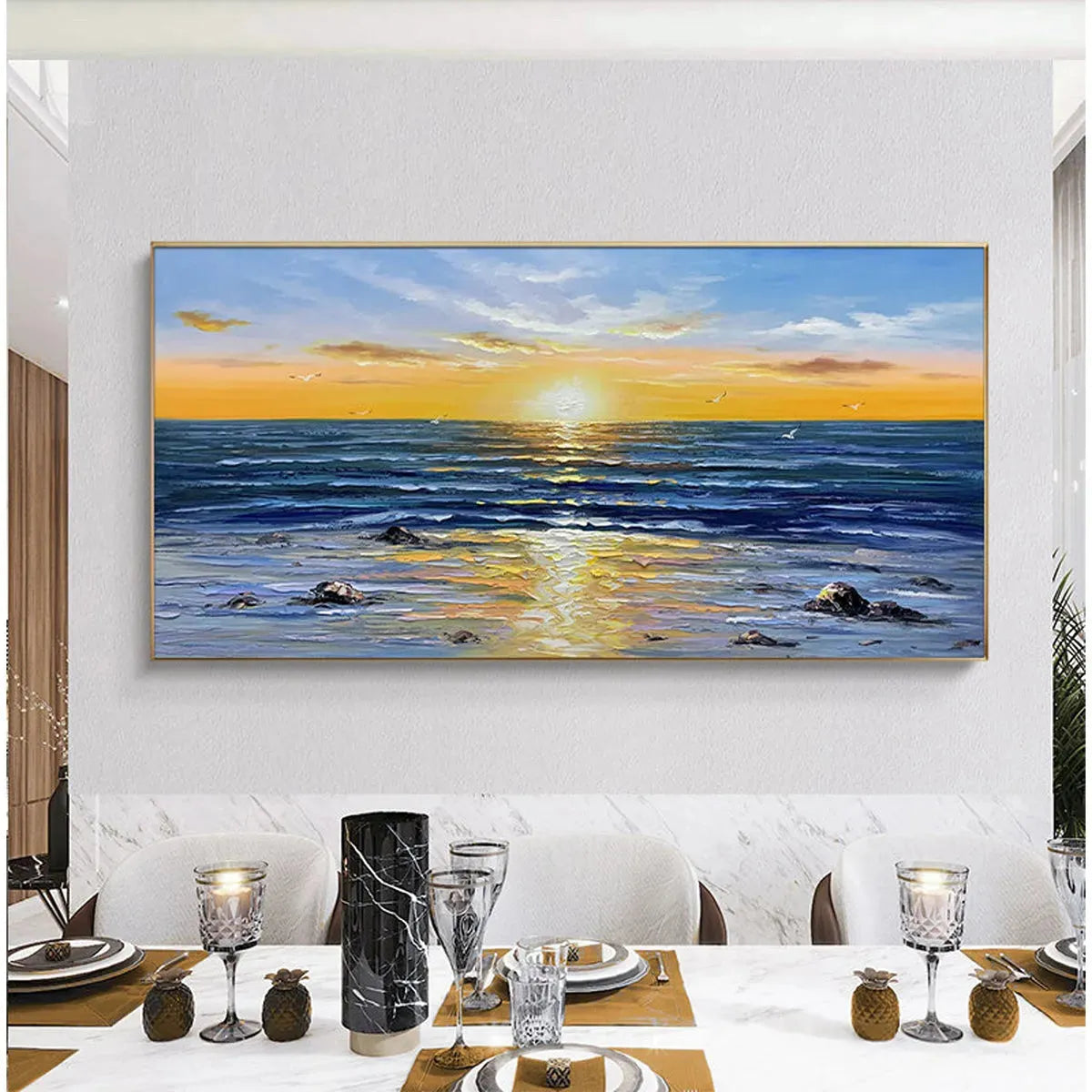 SUNKISSED SHORES: Panoramic Beach Sunset Painting - Image 2