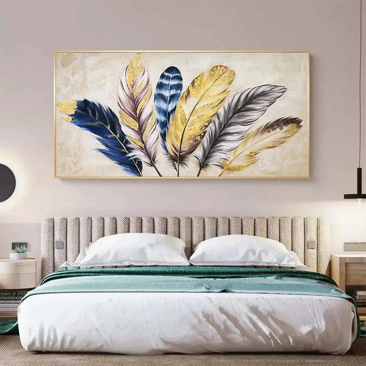 GOLDEN FEATHERS: Elegant Feather Painting, Horizontal Wall Art - Image 6