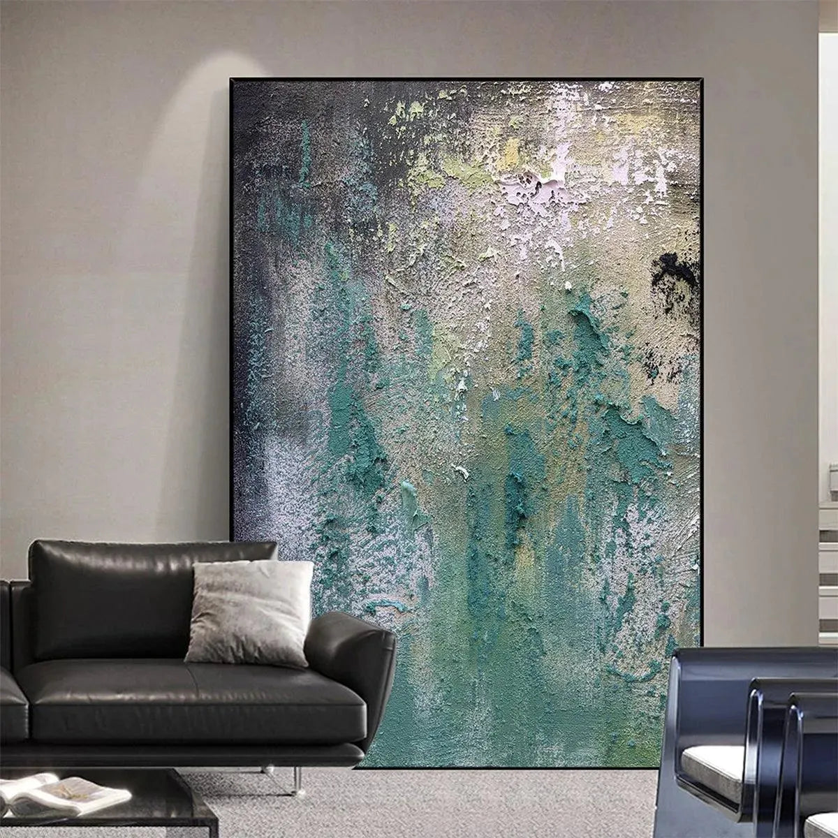 TEXTURED GREEN ABSTRACT: Impasto Abstract Painting, Vertical Wall Art - Image 6
