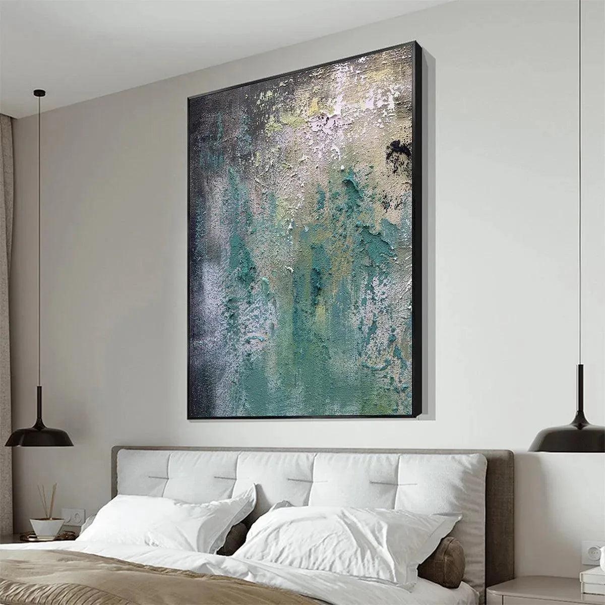 TEXTURED GREEN ABSTRACT: Impasto Abstract Painting, Vertical Wall Art - Image 7