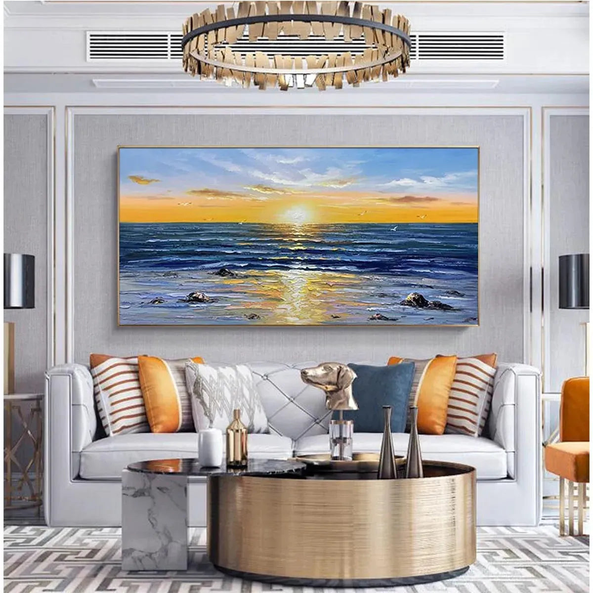 SUNKISSED SHORES: Panoramic Beach Sunset Painting - Image 8