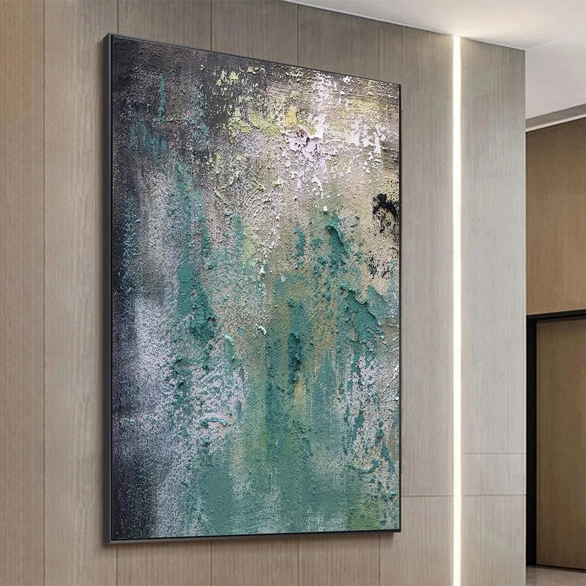 TEXTURED GREEN ABSTRACT: Impasto Abstract Painting, Vertical Wall Art - Image 4