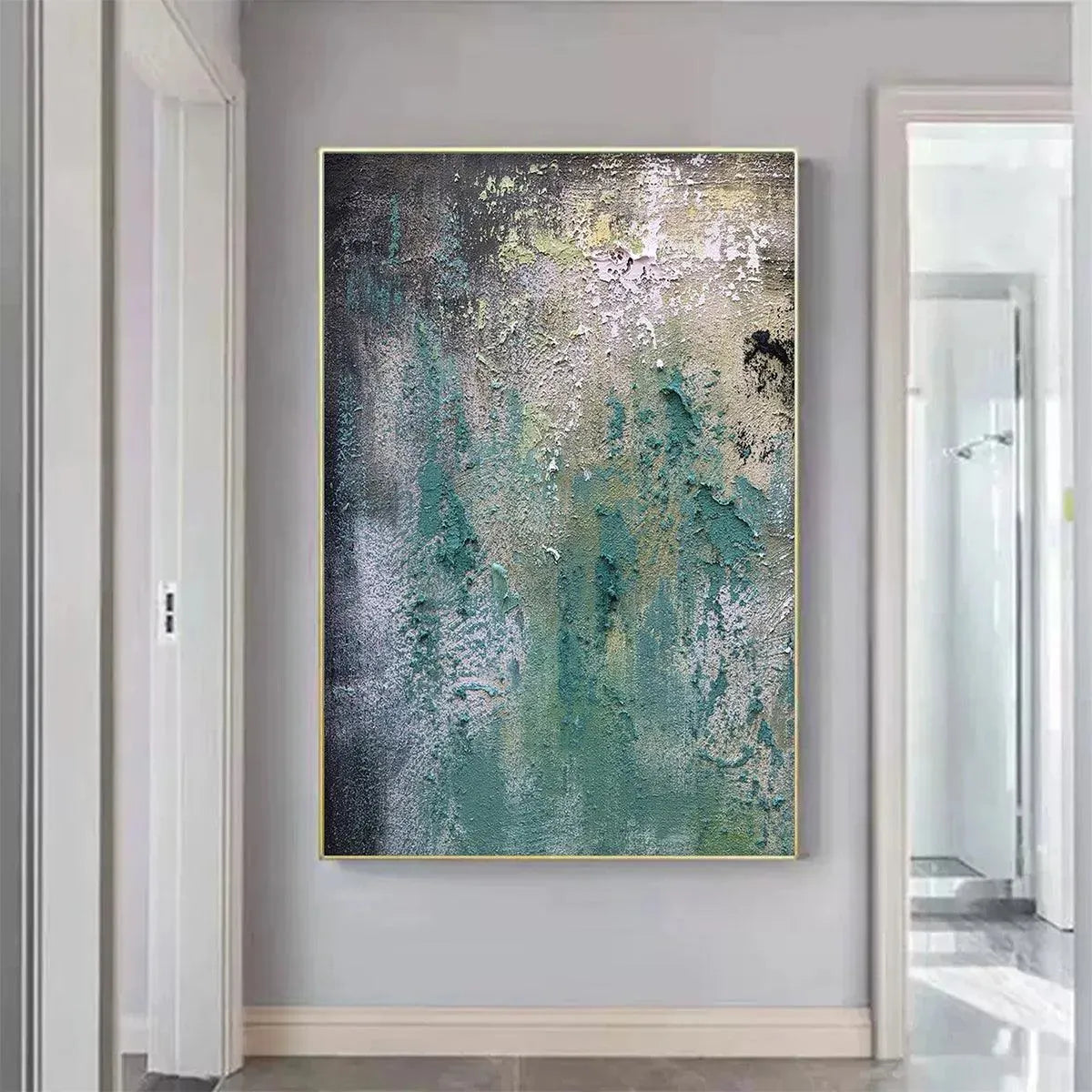 TEXTURED GREEN ABSTRACT: Impasto Abstract Painting, Vertical Wall Art - Image 8