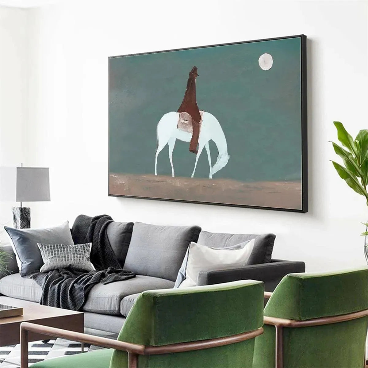 SOLITARY RIDER: Minimalist Horse and Rider Painting, Panoramic Wall Art - Image 4
