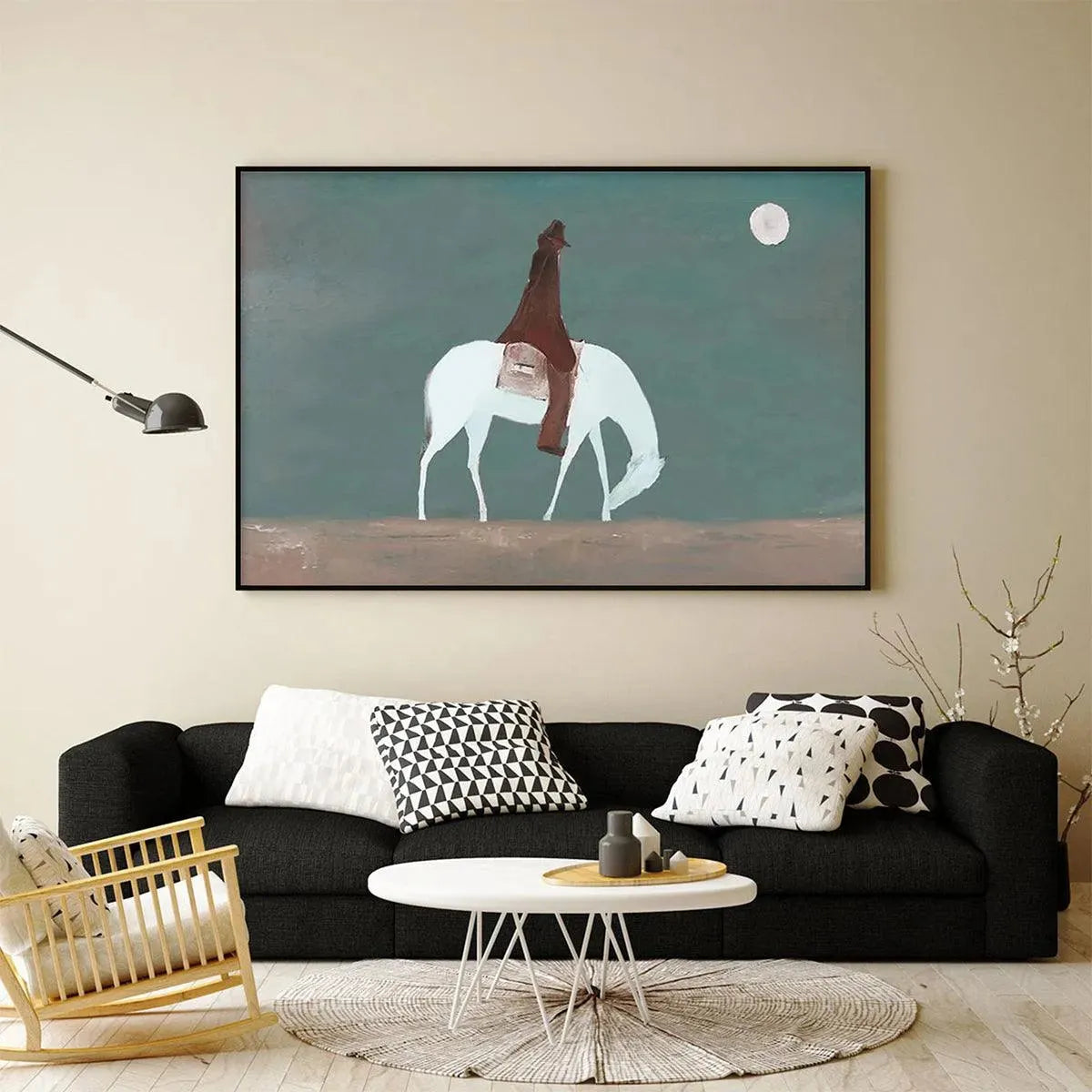 SOLITARY RIDER: Minimalist Horse and Rider Painting, Panoramic Wall Art - Image 2