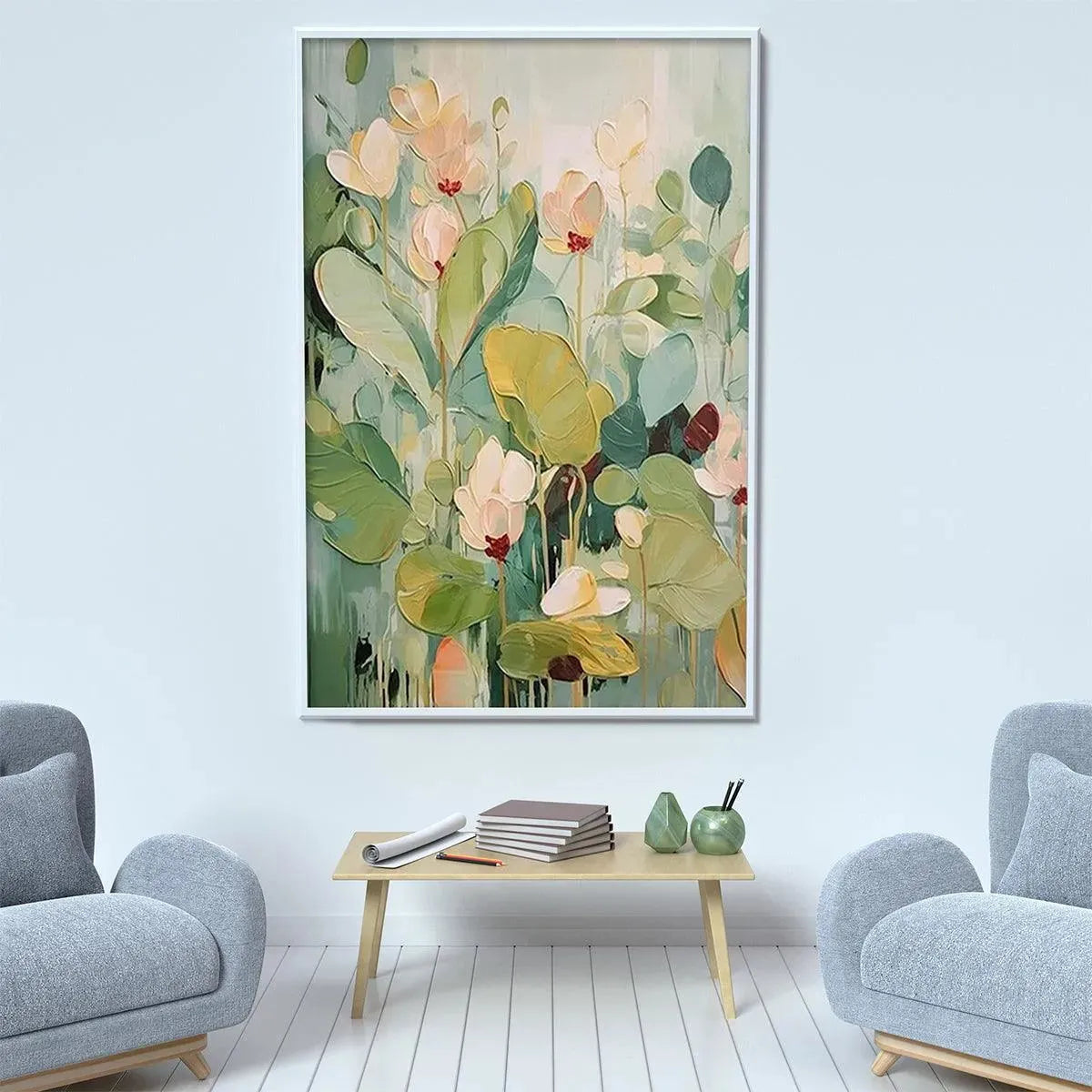 LUSH GARDEN: Textured Floral Painting, Green and White Wall Art, Vertical Canvas, Impressionist Decor - Image 2