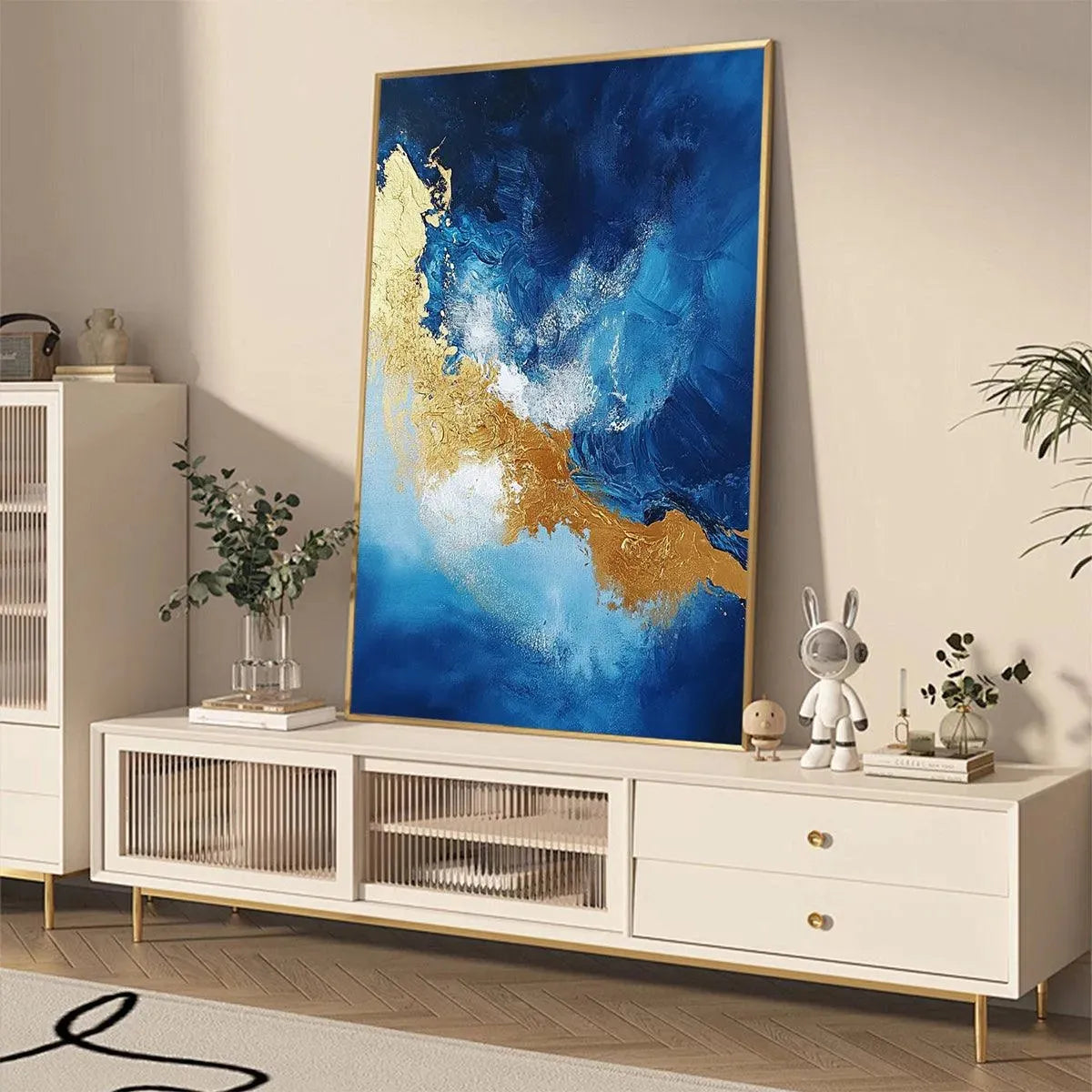 GOLDEN TIDE: Vertical Abstract Painting, Blue, Gold - Image 5