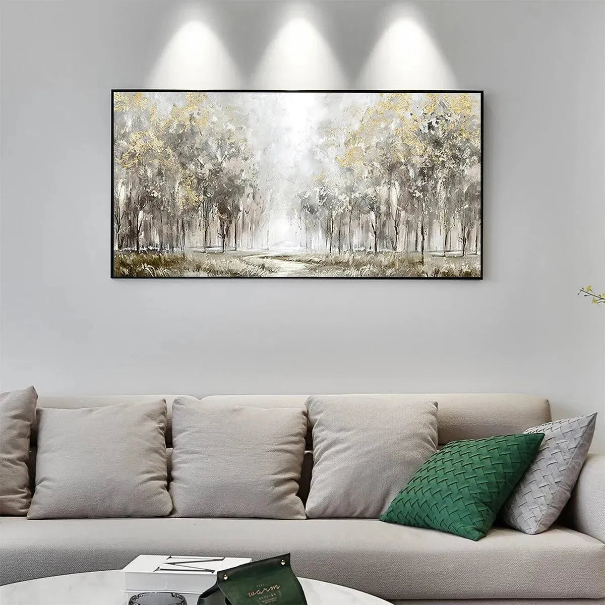 GOLDEN FOREST PATH: Textured Forest Landscape Painting, Panoramic Wall Art - Image 8