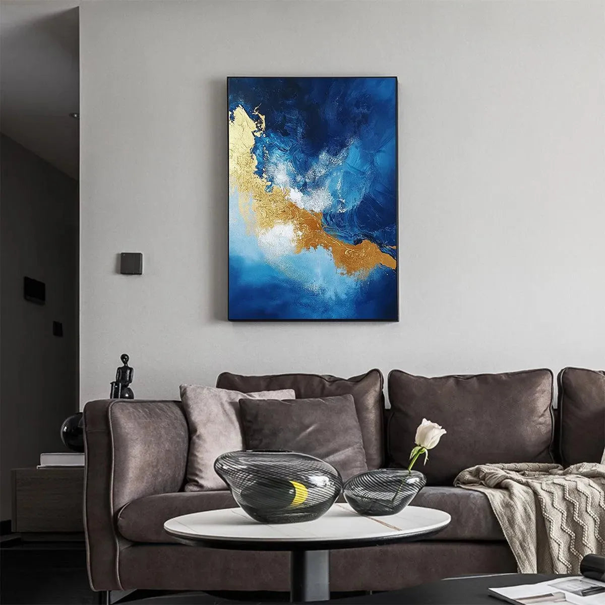 GOLDEN TIDE: Vertical Abstract Painting, Blue, Gold - Image 7
