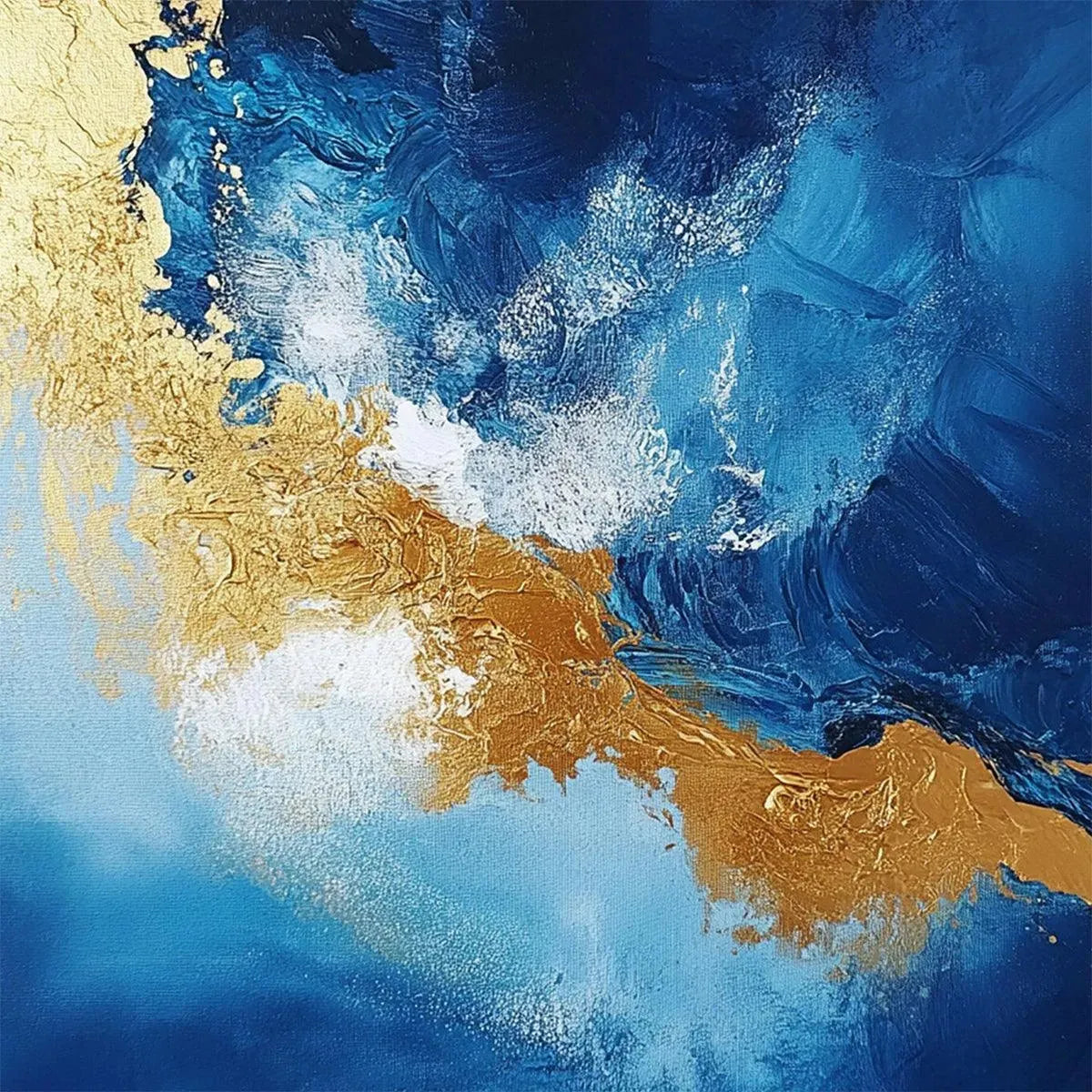 GOLDEN TIDE: Vertical Abstract Painting, Blue, Gold - Image 4