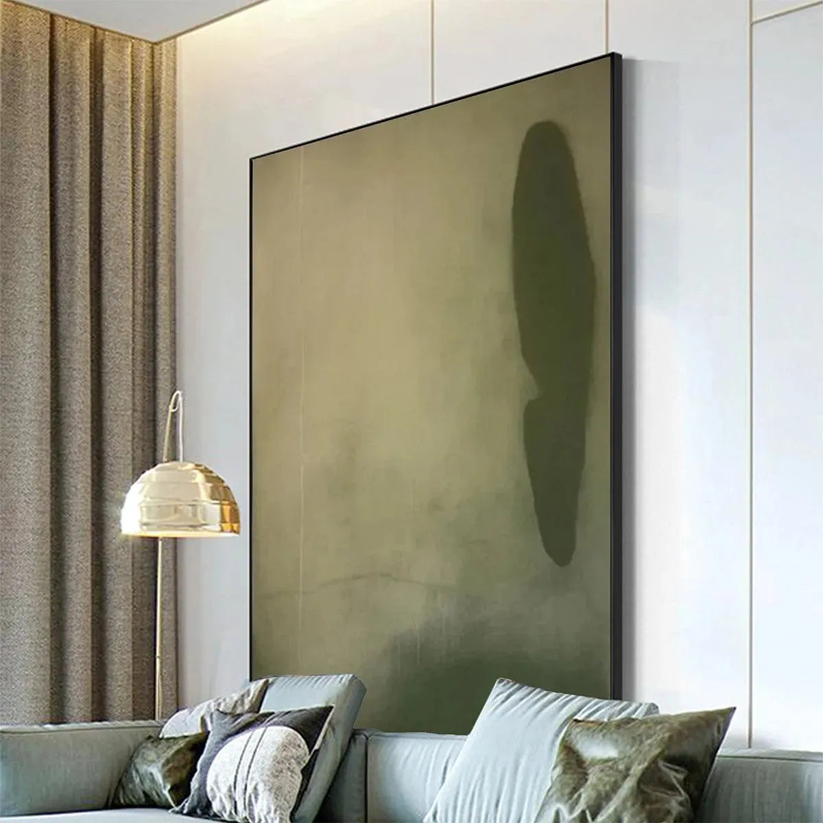 OLIVE SERENITY: Minimalist Abstract Painting, Vertical Wall Art - Image 4