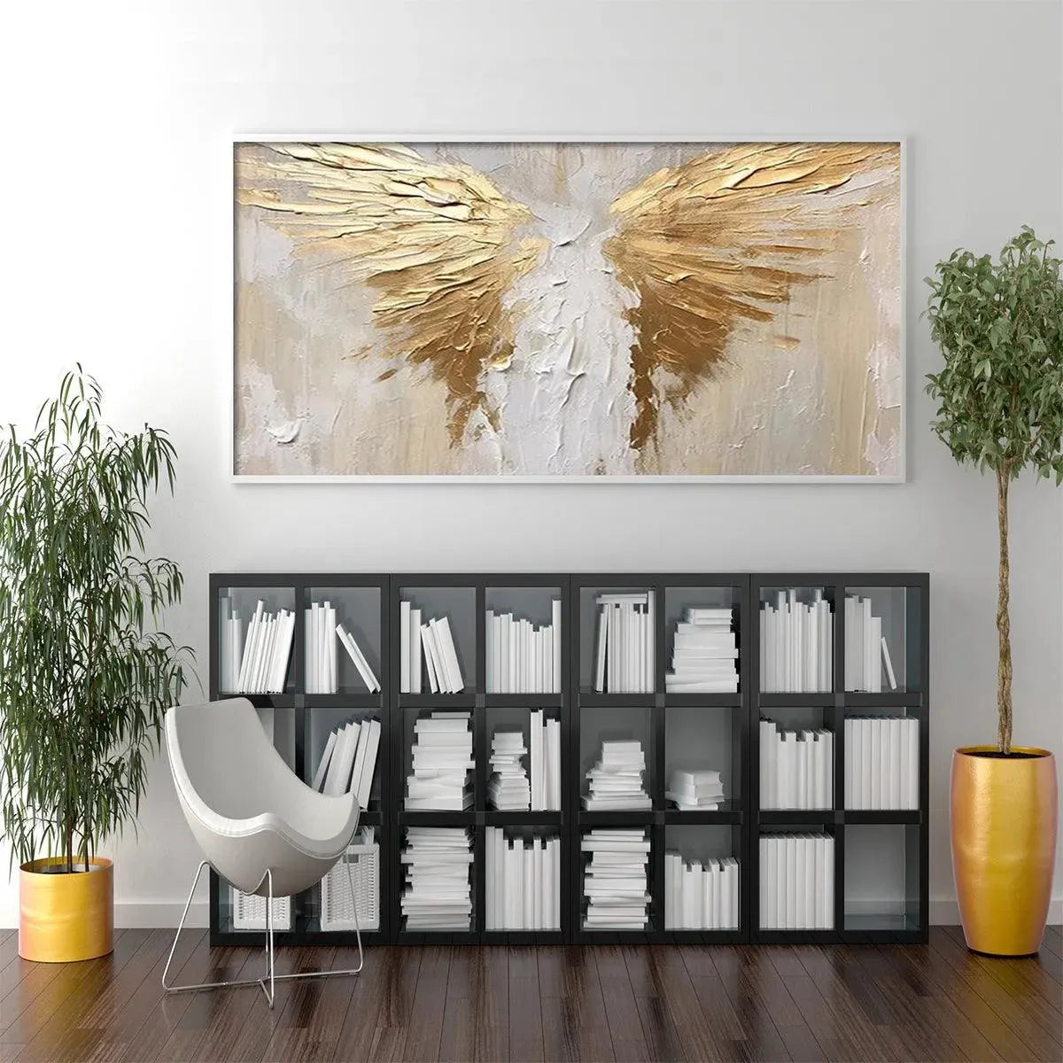 GOLDEN WINGS: Textured Abstract Painting, Gold and Beige Wall Art, Panoramic Canvas, Modern Decor - Image 6