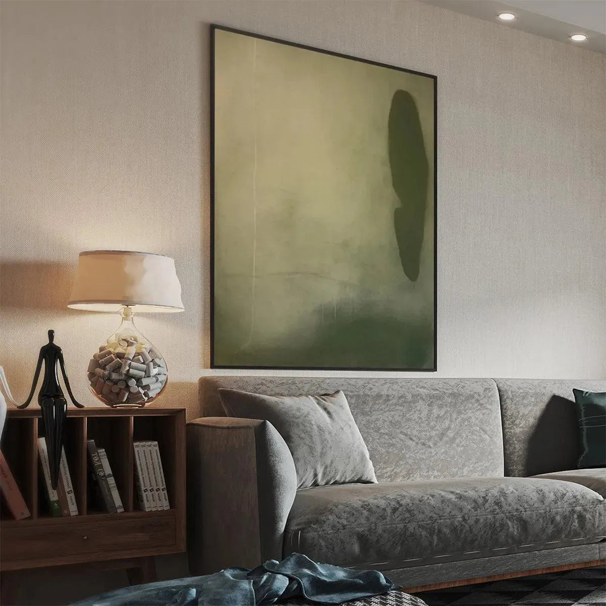 OLIVE SERENITY: Minimalist Abstract Painting, Vertical Wall Art - Image 5