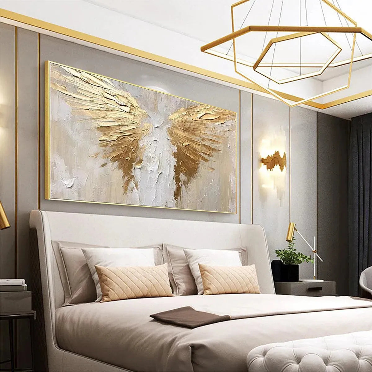 GOLDEN WINGS: Textured Abstract Painting, Gold and Beige Wall Art, Panoramic Canvas, Modern Decor - Image 7