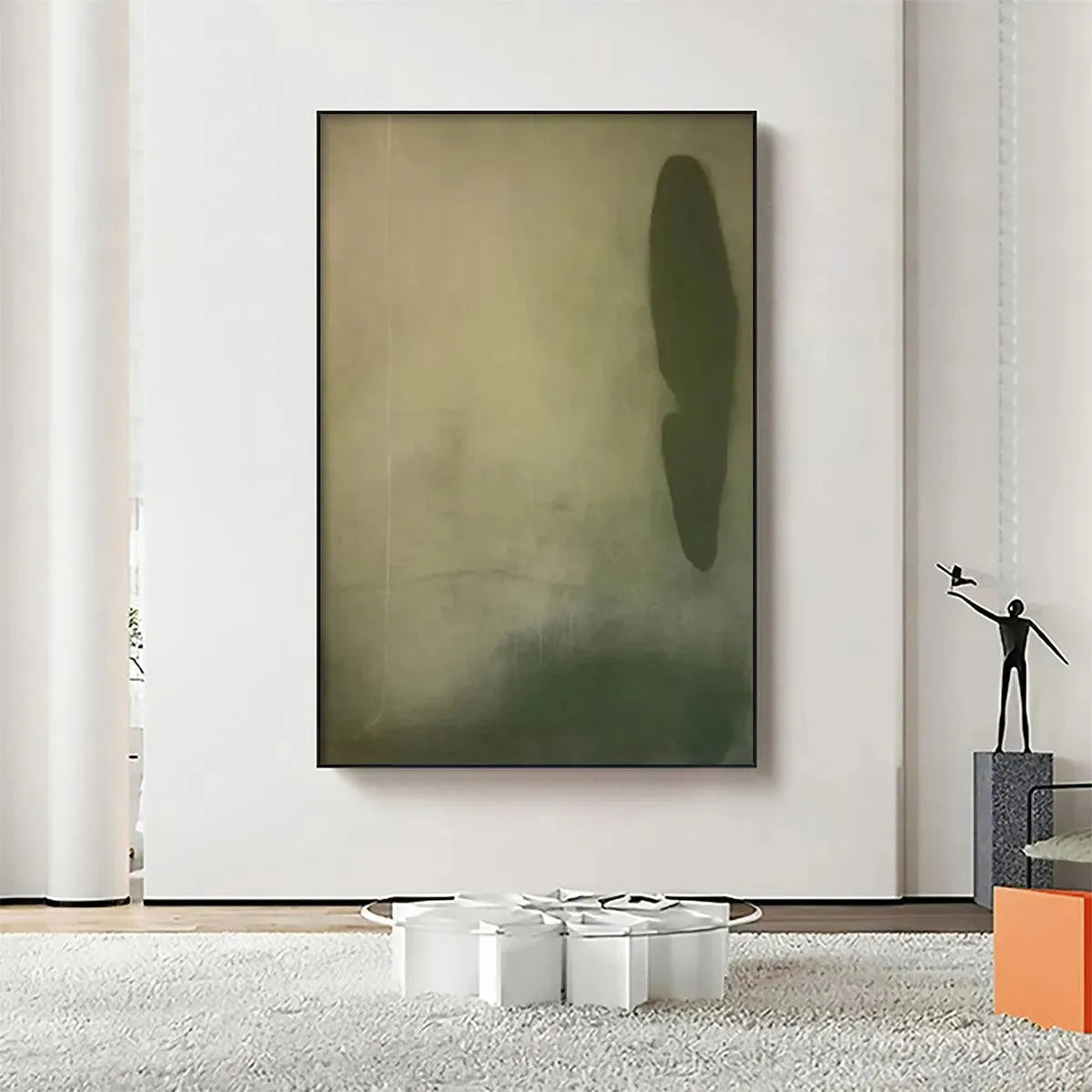 OLIVE SERENITY: Minimalist Abstract Painting, Vertical Wall Art - Image 2