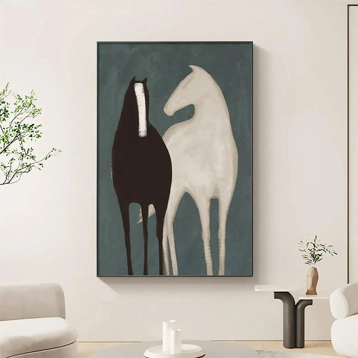 TWO HORSES: Minimalist Horse Painting, Vertical Wall Art - Image 4