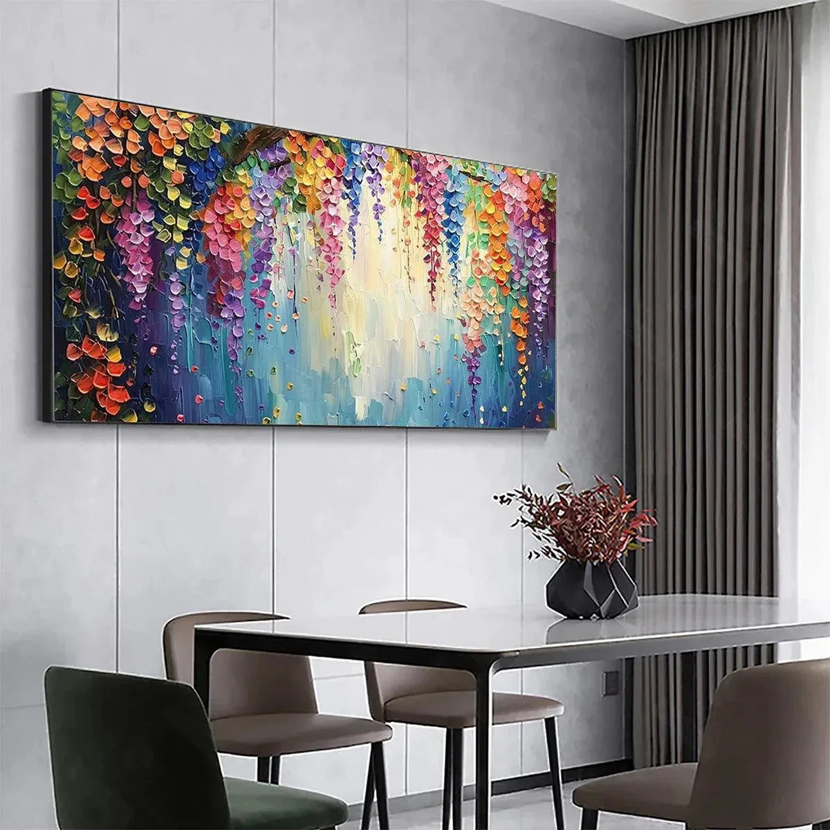 WISTERIA WATERFALL: Textured Floral Painting, Colorful Wisteria Wall Art, Panoramic Canvas, Impressionist Decor - Image 5