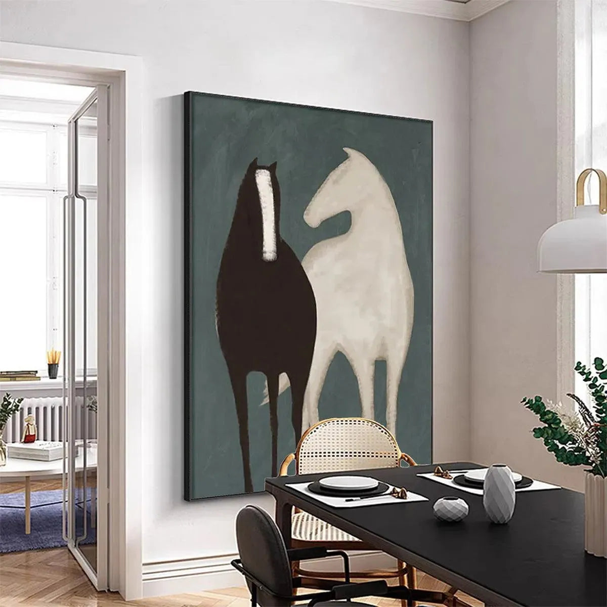 TWO HORSES: Minimalist Horse Painting, Vertical Wall Art - Image 2