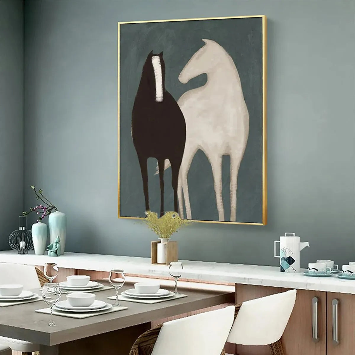 TWO HORSES: Minimalist Horse Painting, Vertical Wall Art - Image 6