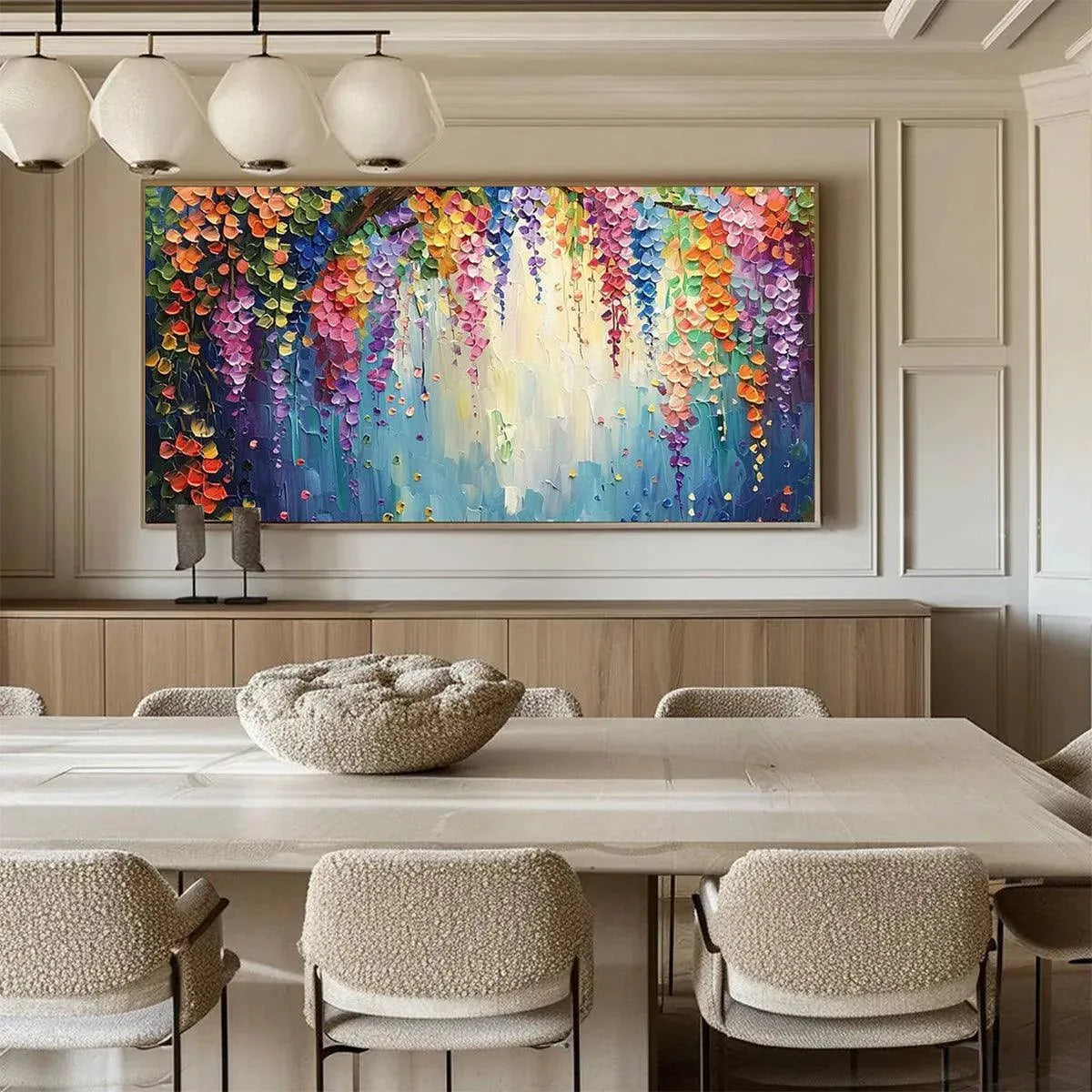 WISTERIA WATERFALL: Textured Floral Painting, Colorful Wisteria Wall Art, Panoramic Canvas, Impressionist Decor - Image 7