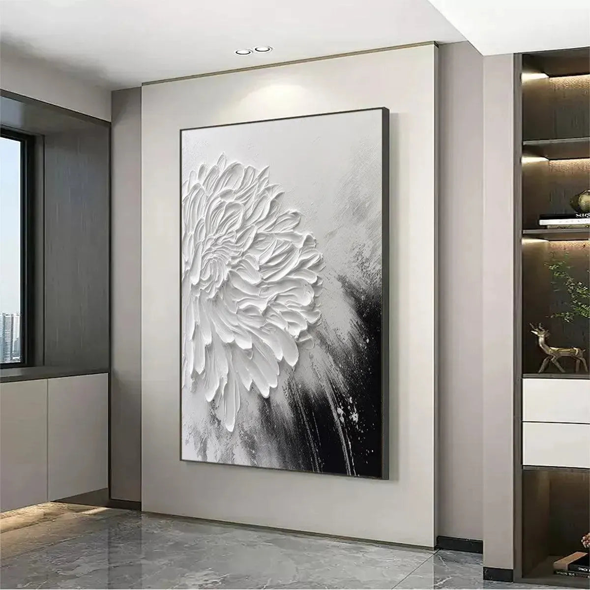 WHITE TEXTURED BLOOM: 3D Floral Impasto Painting, Vertical Wall Art - Image 4